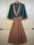 Vintage Wrap Dress Green Top Plaid Skirt Midi Dress