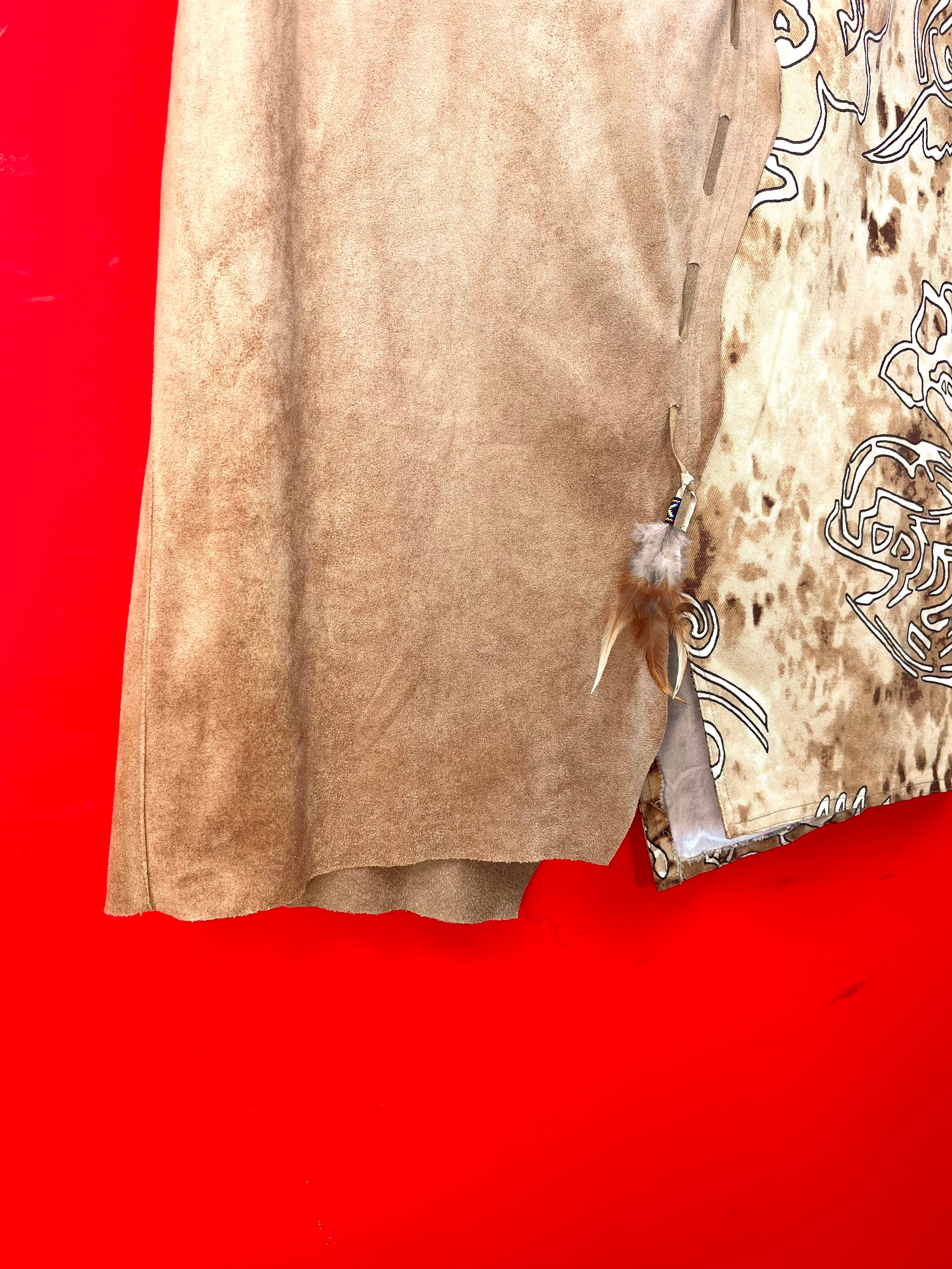 Vintage Asymmetric Wrap Skirt in Suede Effect & Abstract Print – Made in Italy
