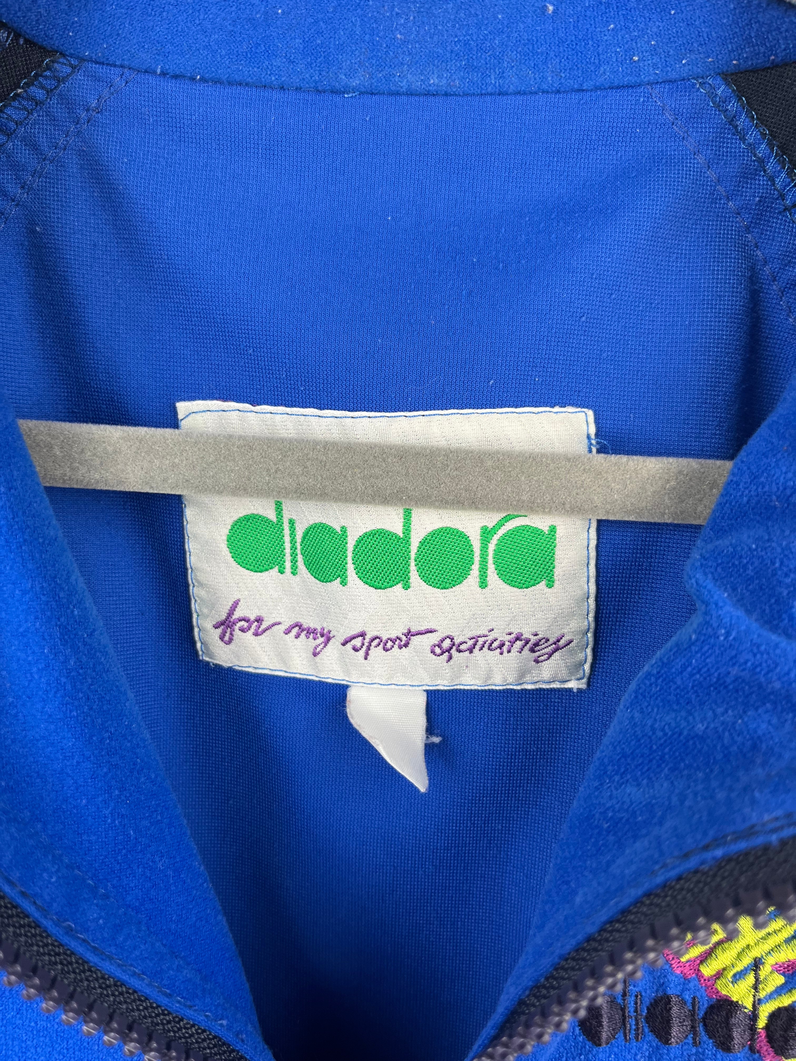 Vintage Diadora Track Jacket Blue Green Colorblock Full Zip L