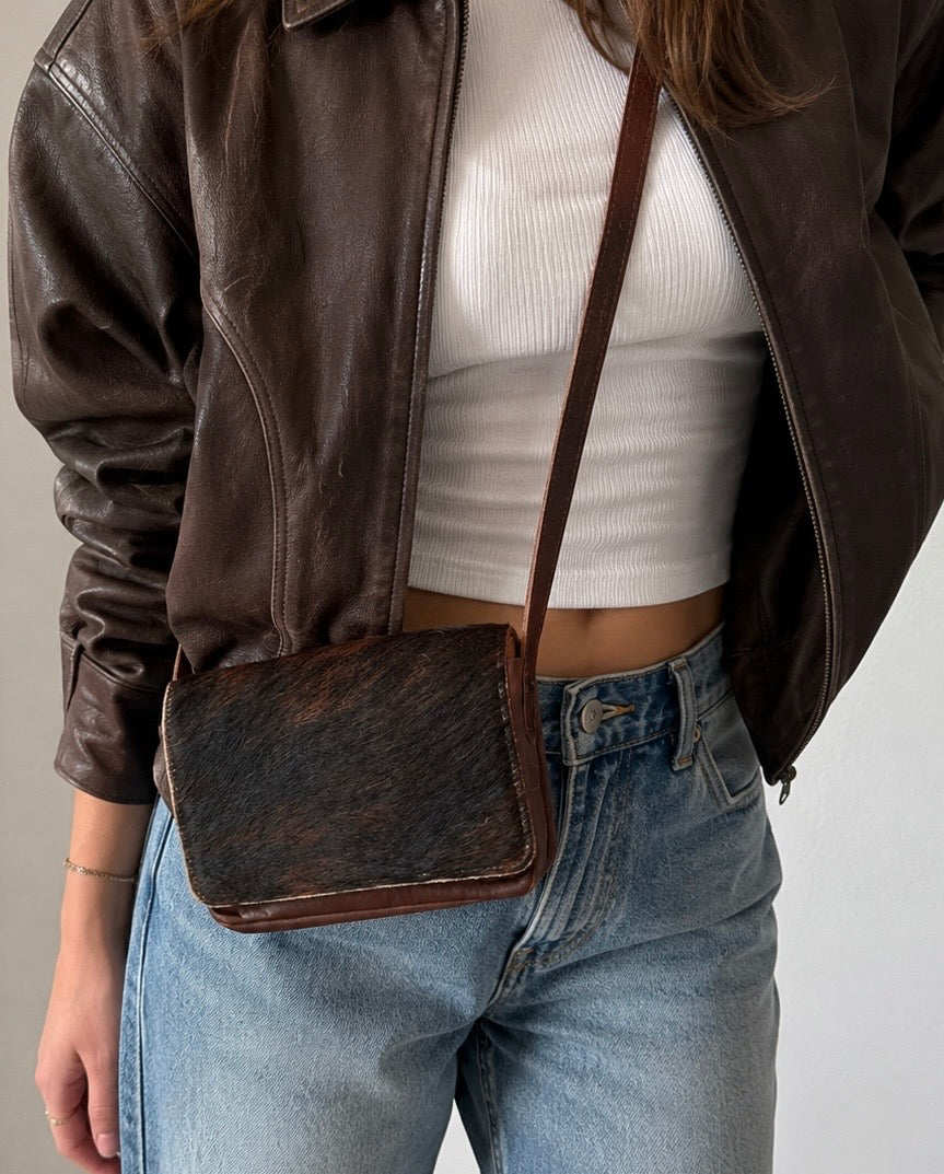 Borsa vintage in vera pelle e cavallino | Tracolla regolabile