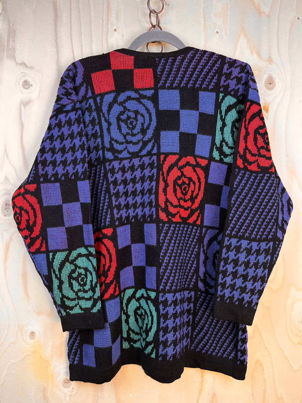 90s Abstract Patchwork Knit Sweater – Bold Vintage Statement