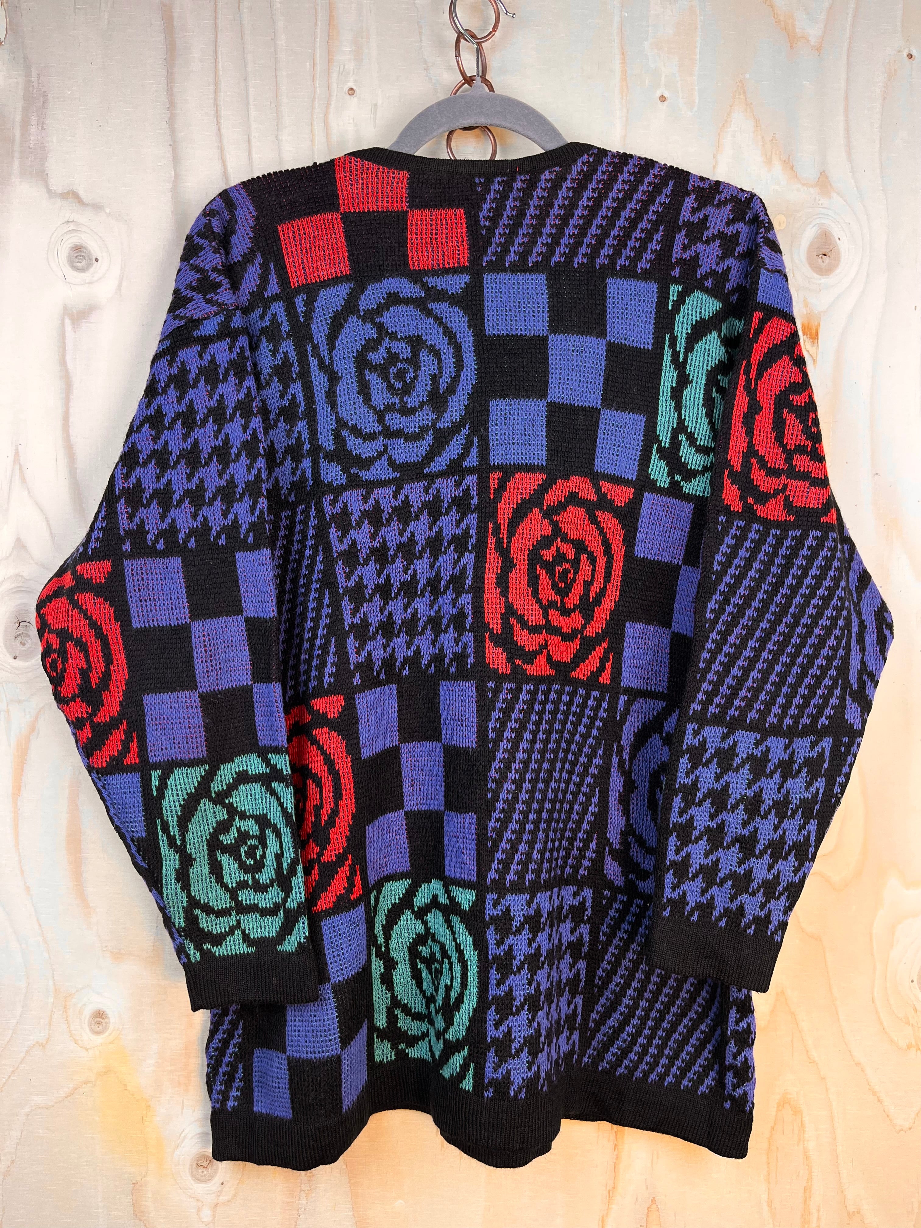 90s Abstract Patchwork Knit Sweater – Bold Vintage Statement
