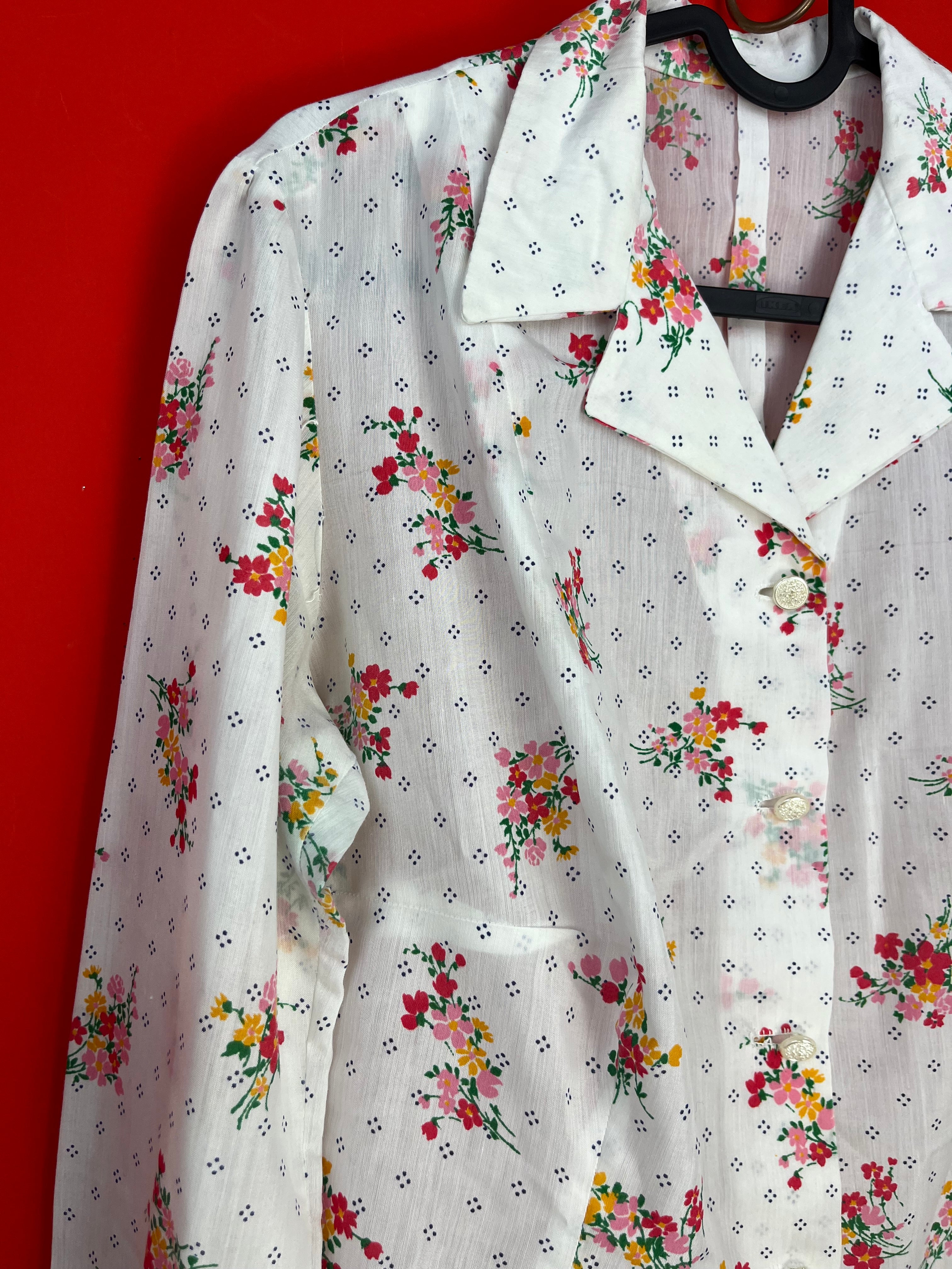 Blusa Vintage Floreale Bianca Semi Trasparente Anni ’90