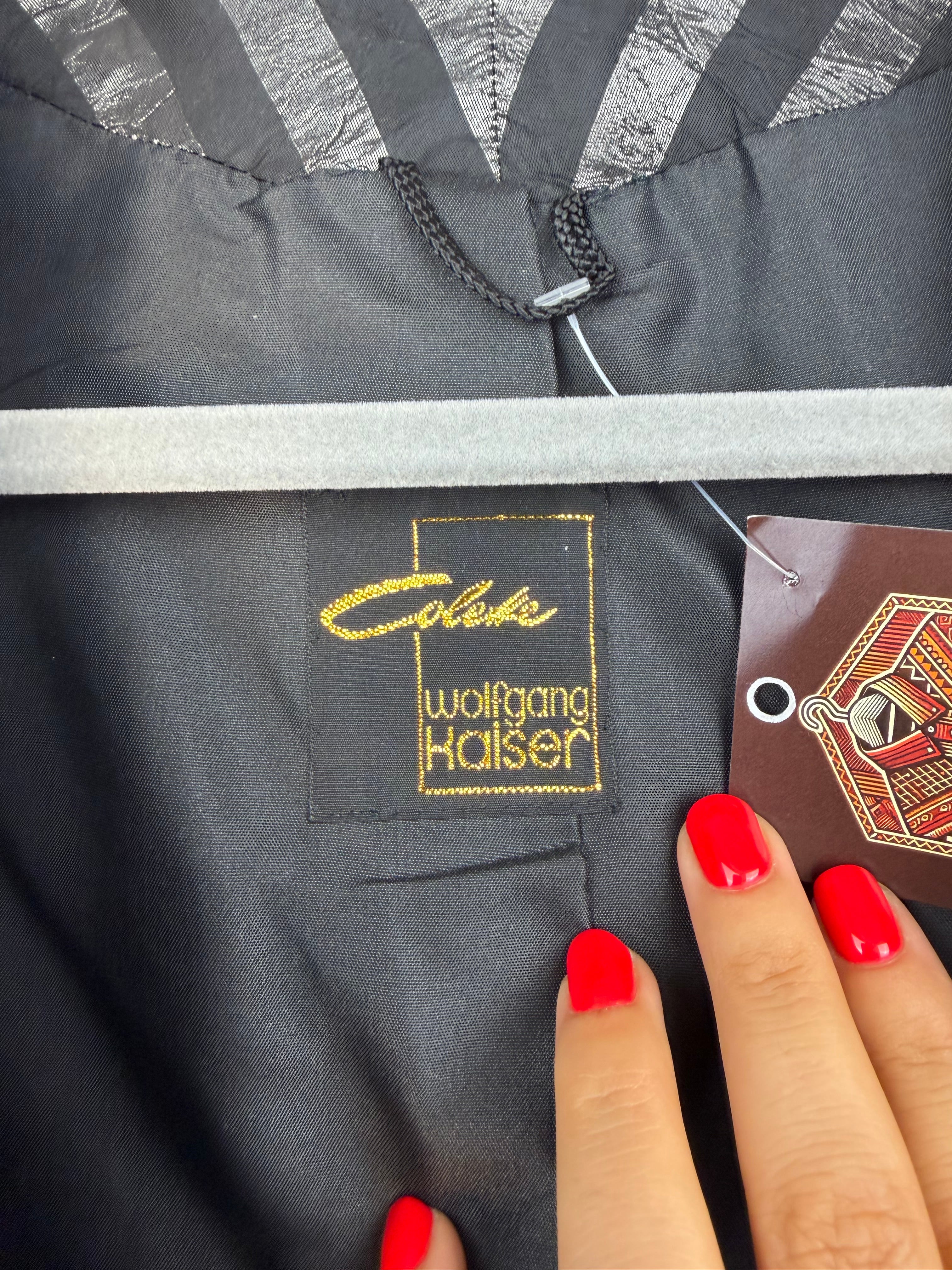 Blazer vintage lungo Wolfgang Kaiser nero a righe lucide in acetato