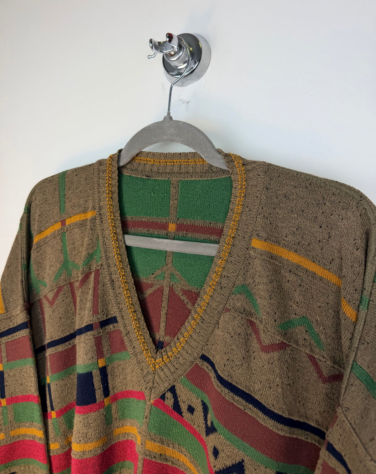 Maglione vintage geometrico multicolore – XL