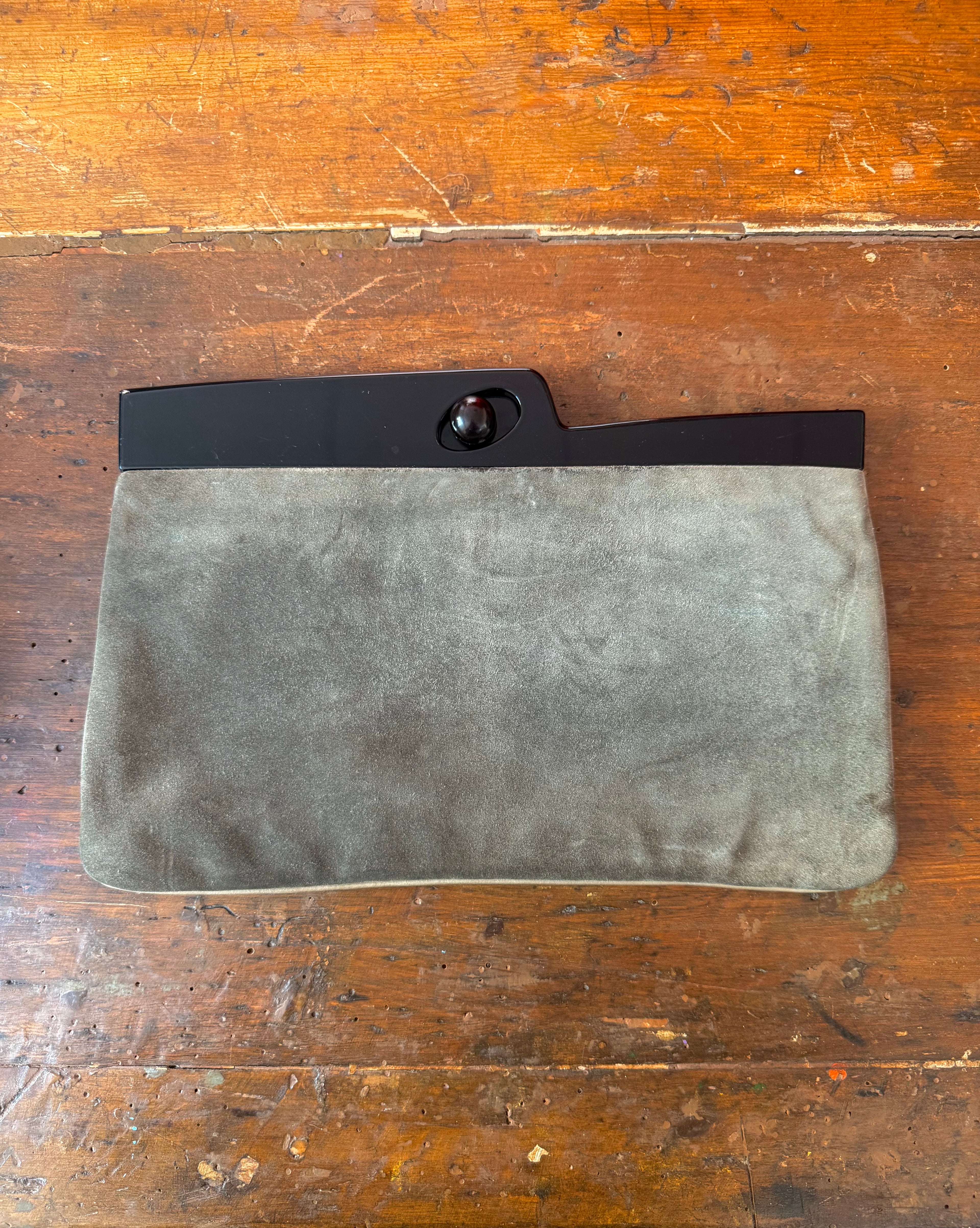 Vintage Made in Italy Grey Suede Frame Clutch