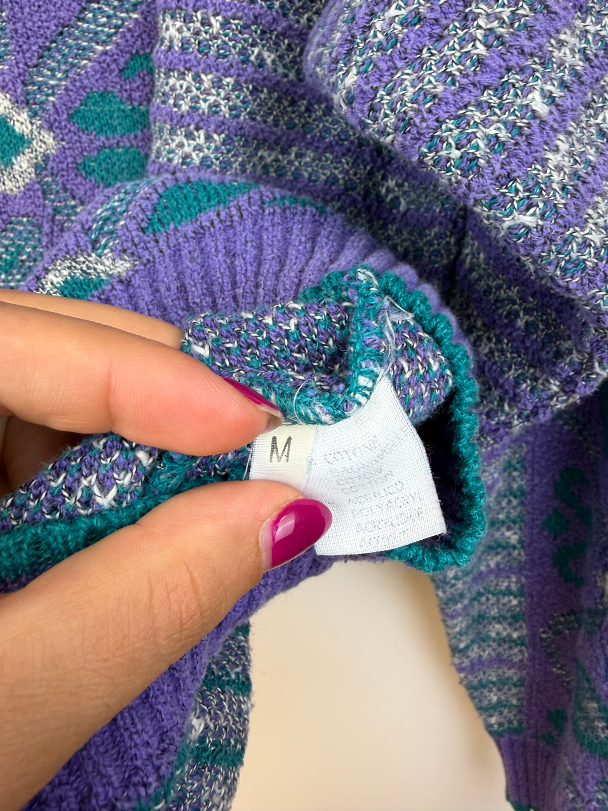 Maglione vintage jacquard viola e verde – M