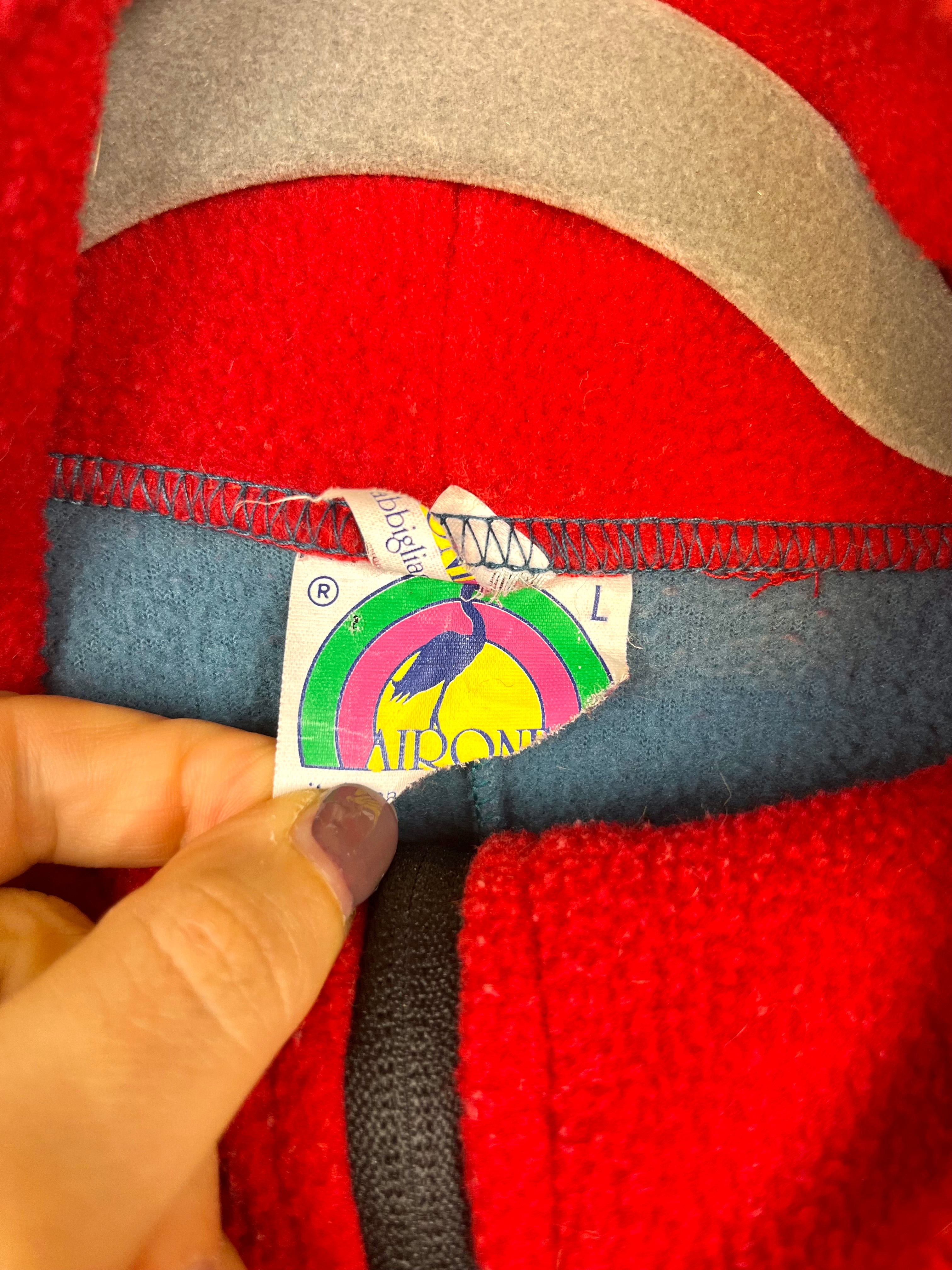 Vintage 90s Colorblock Fleece Jacket Red Blue Half Zip