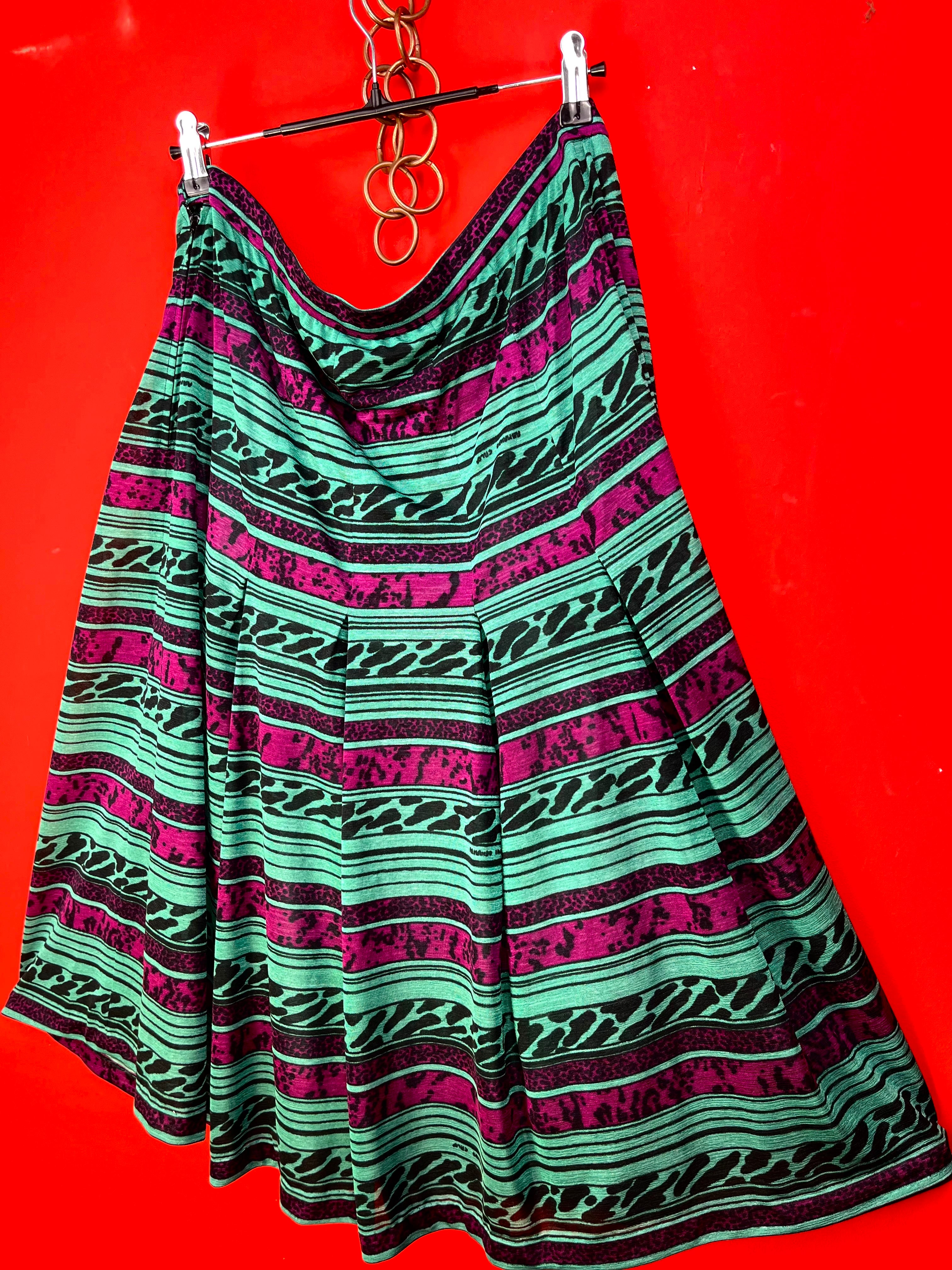 Gonna Vintage Made in Italy Fantasia Verde e Viola