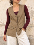 Gilet vintage in vera pelle fantasia geometrica – Made in Italy