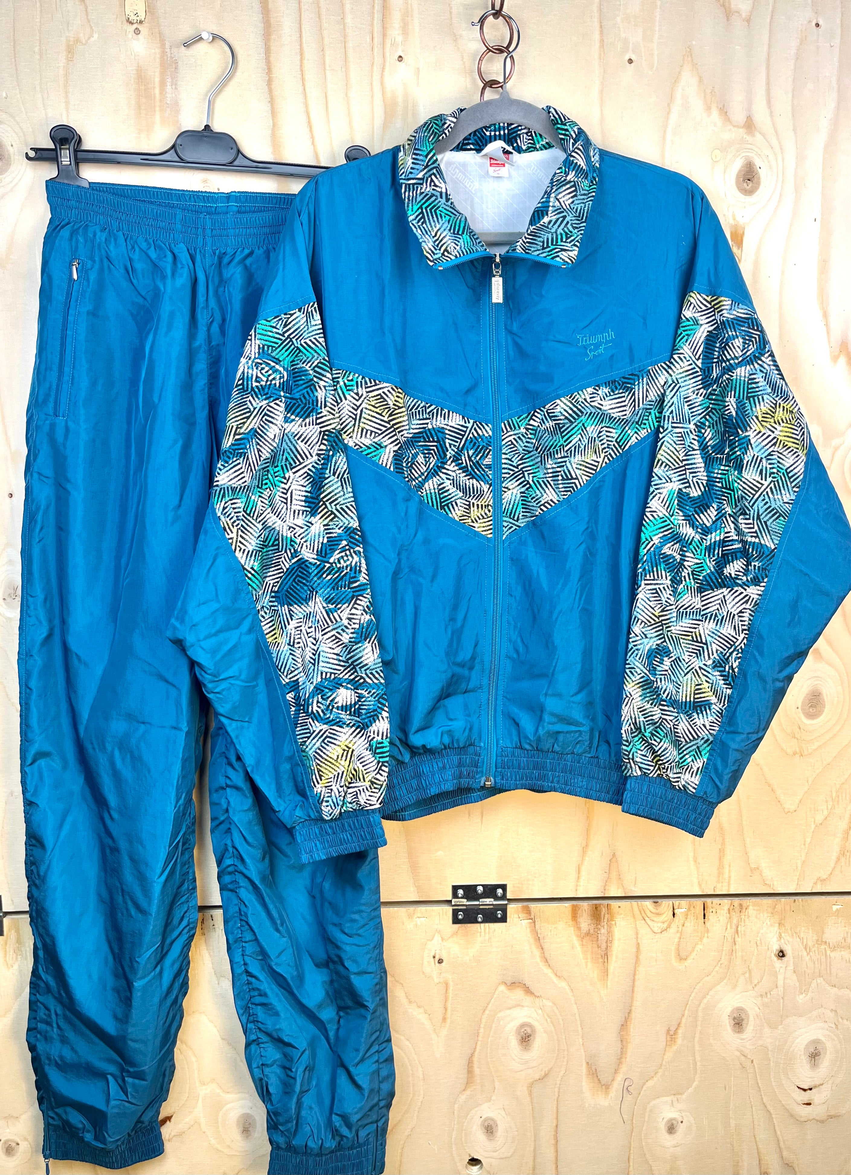 Vintage 90s Tracksuit Set Triumph Sport Teal Windbreaker Jacket Pants
