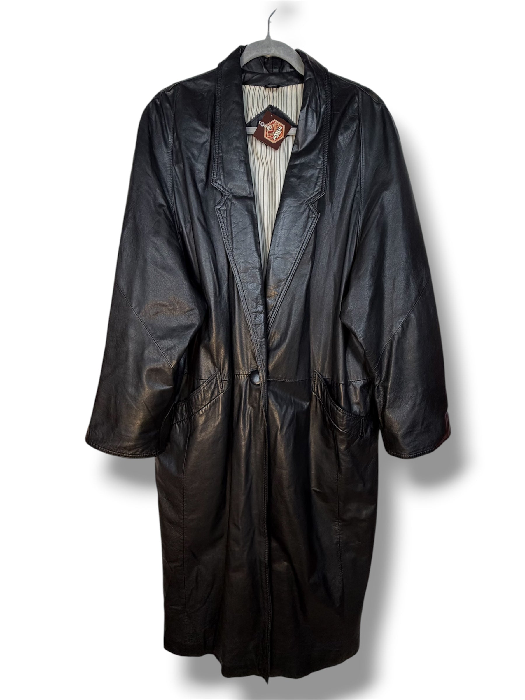 Trench vintage in vera pelle nera LOTUS Fashion anni ’90