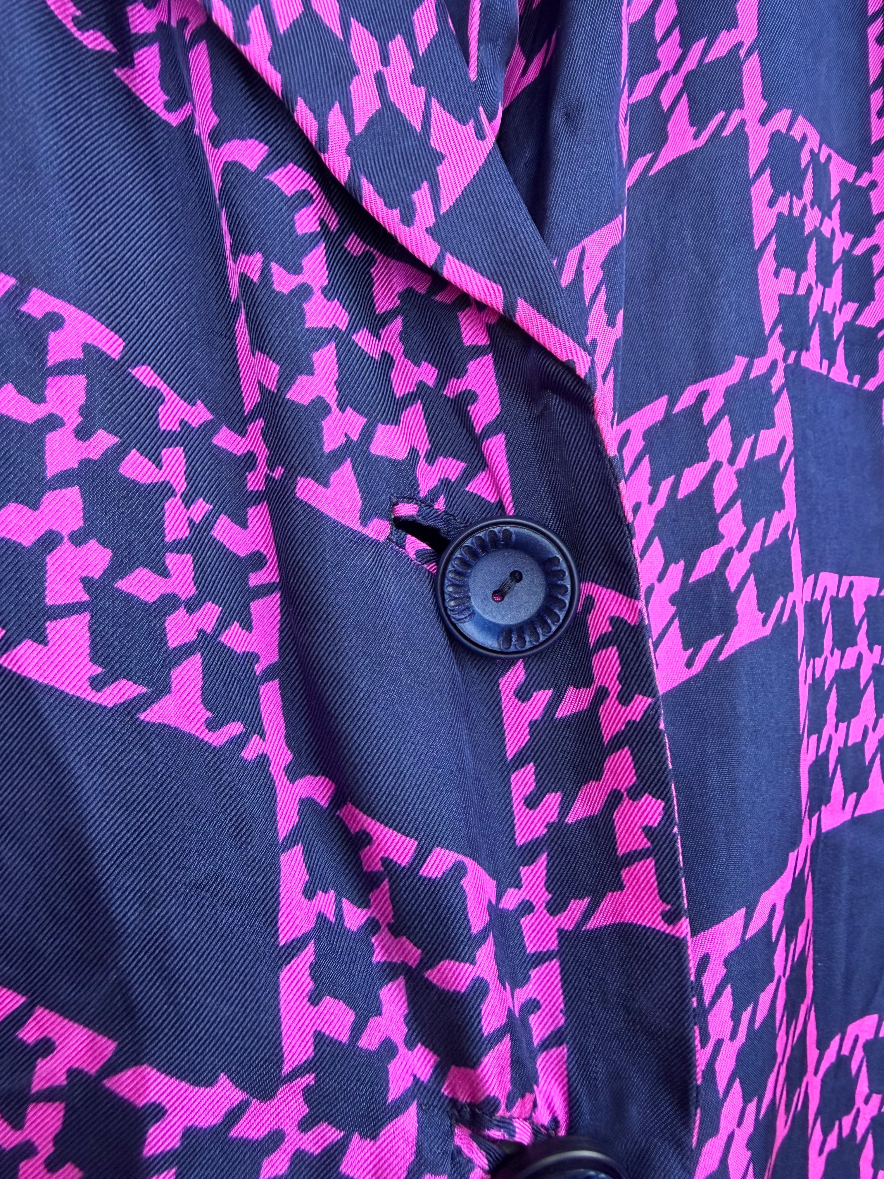 Completo vintage anni ’90 gonna e camicia fantasia viola e fucsia