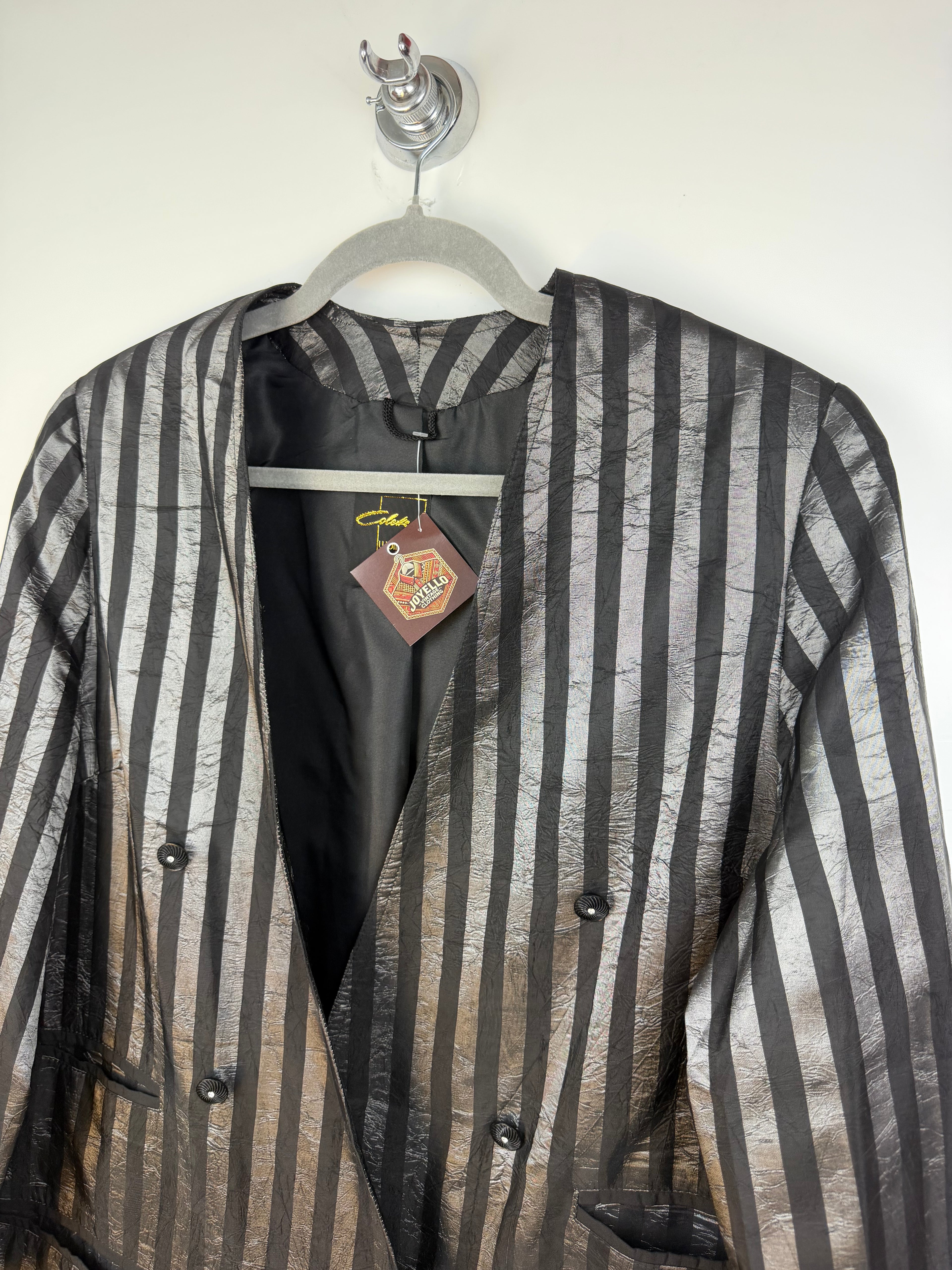 Blazer vintage lungo Wolfgang Kaiser nero a righe lucide in acetato