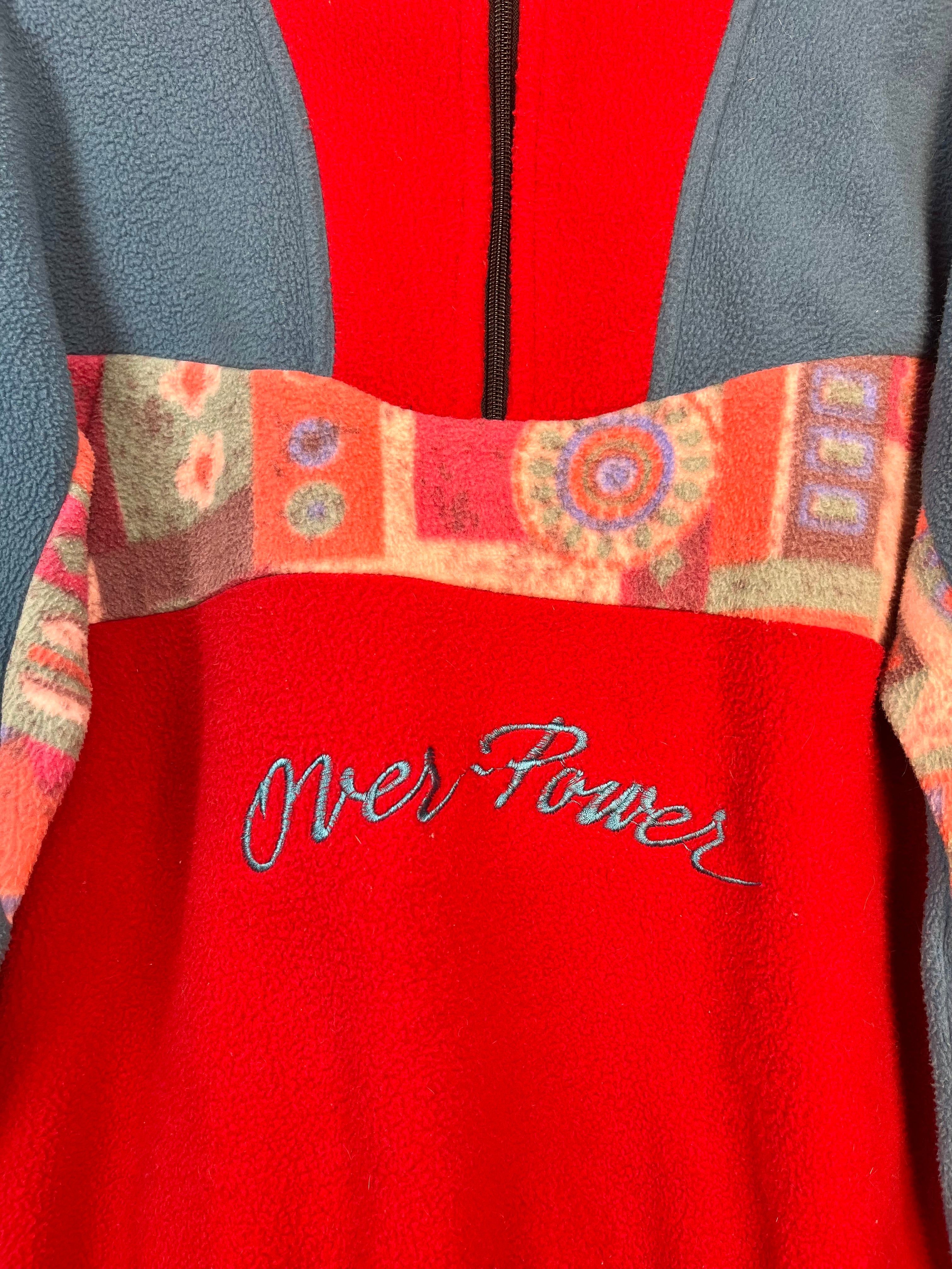 Vintage 90s Colorblock Fleece Jacket Red Blue Half Zip