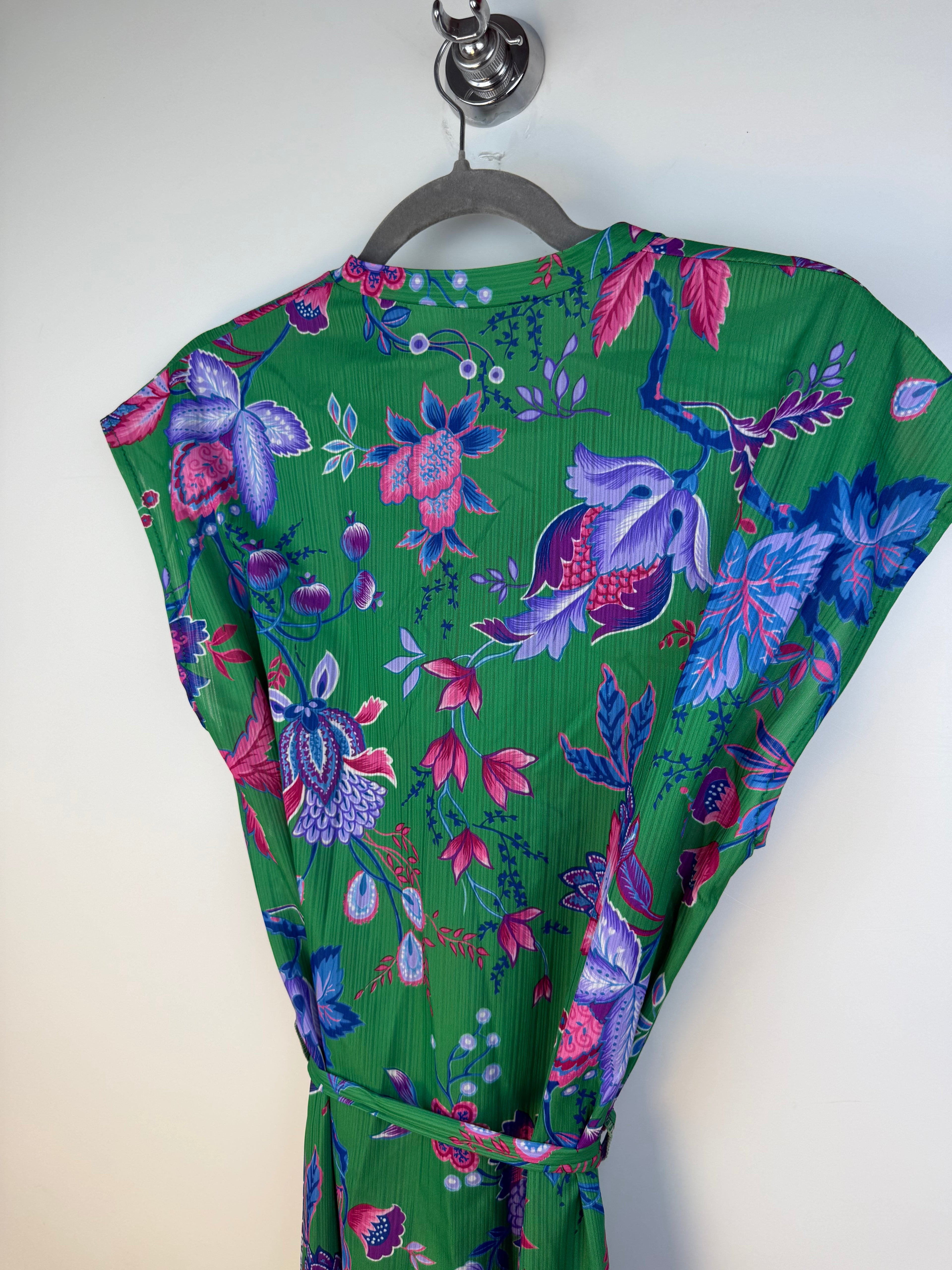 Abito vintage floreale verde con cintura – Midi anni ’90