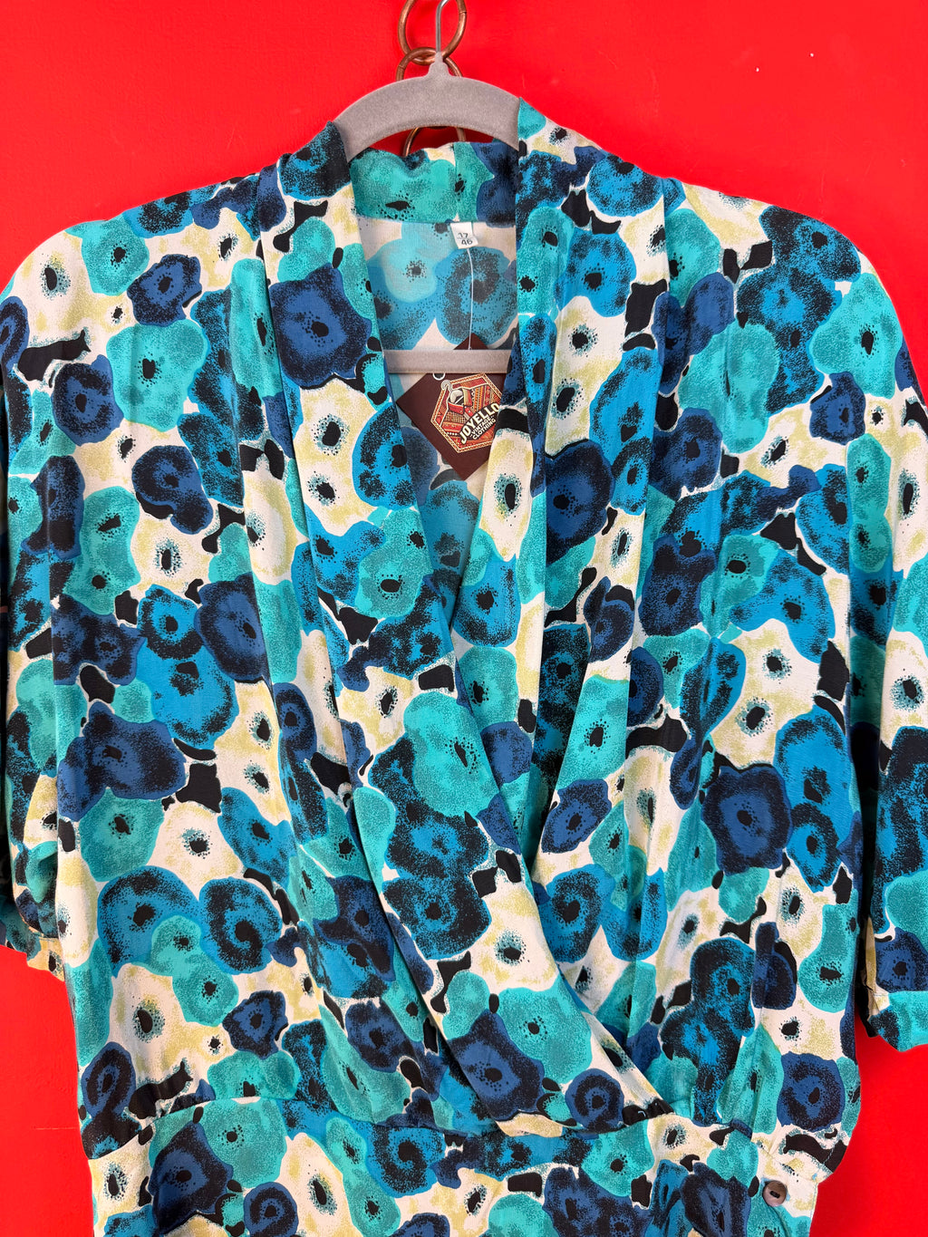 Blusa Vintage 100% Seta Fantasia Blu e Turchese
