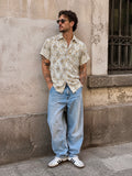 Camicia Vintage 90s in Cotone Fantasia Beige e Azzurro