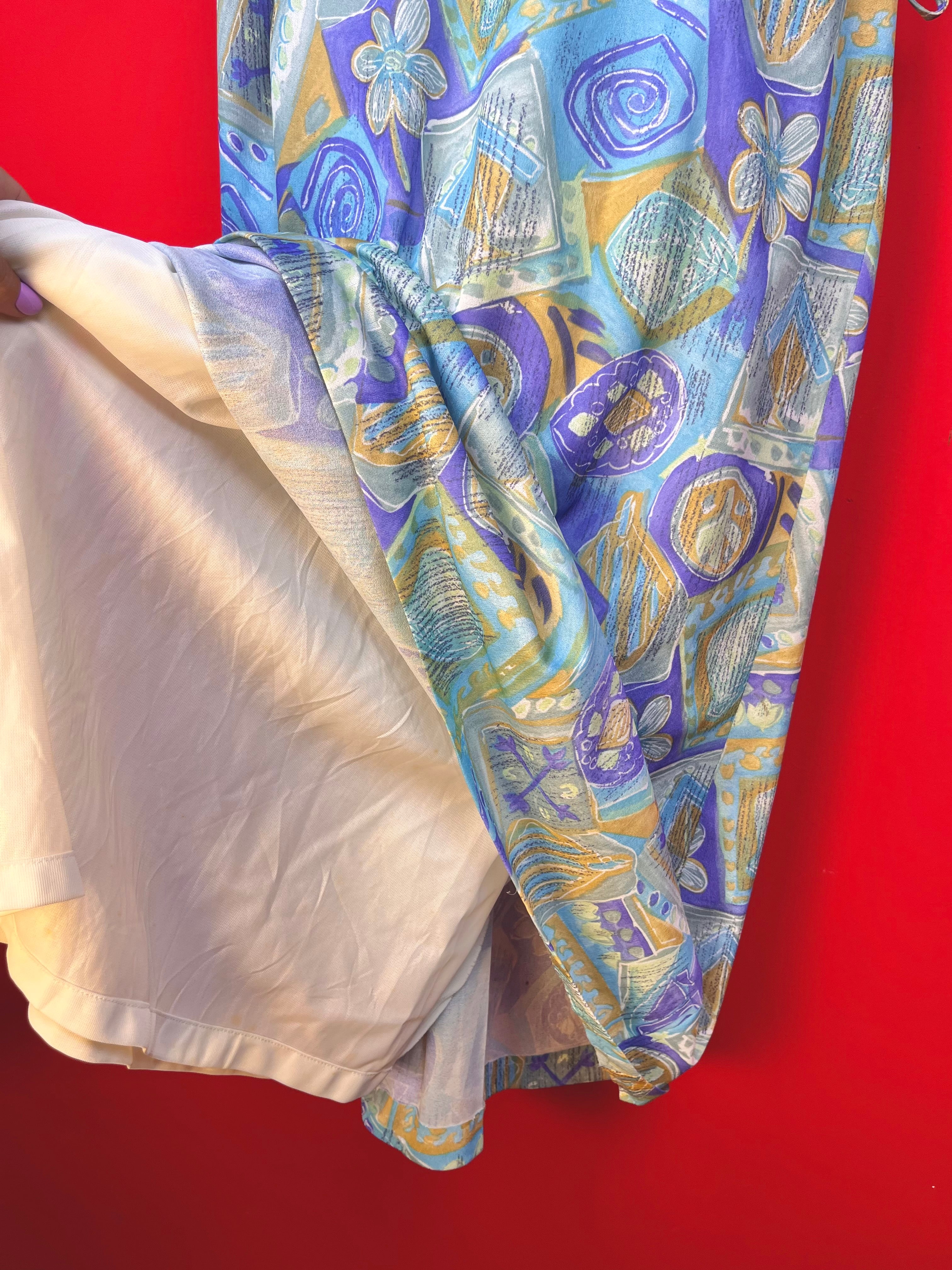 Abito vintage anni ’90 fantasia astratta lilla e azzurro