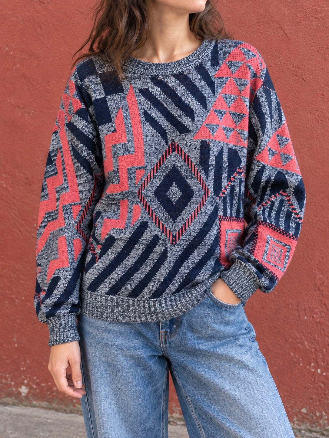 Vintage Harris Geometric Knit Sweater 90s Pattern Multicolor