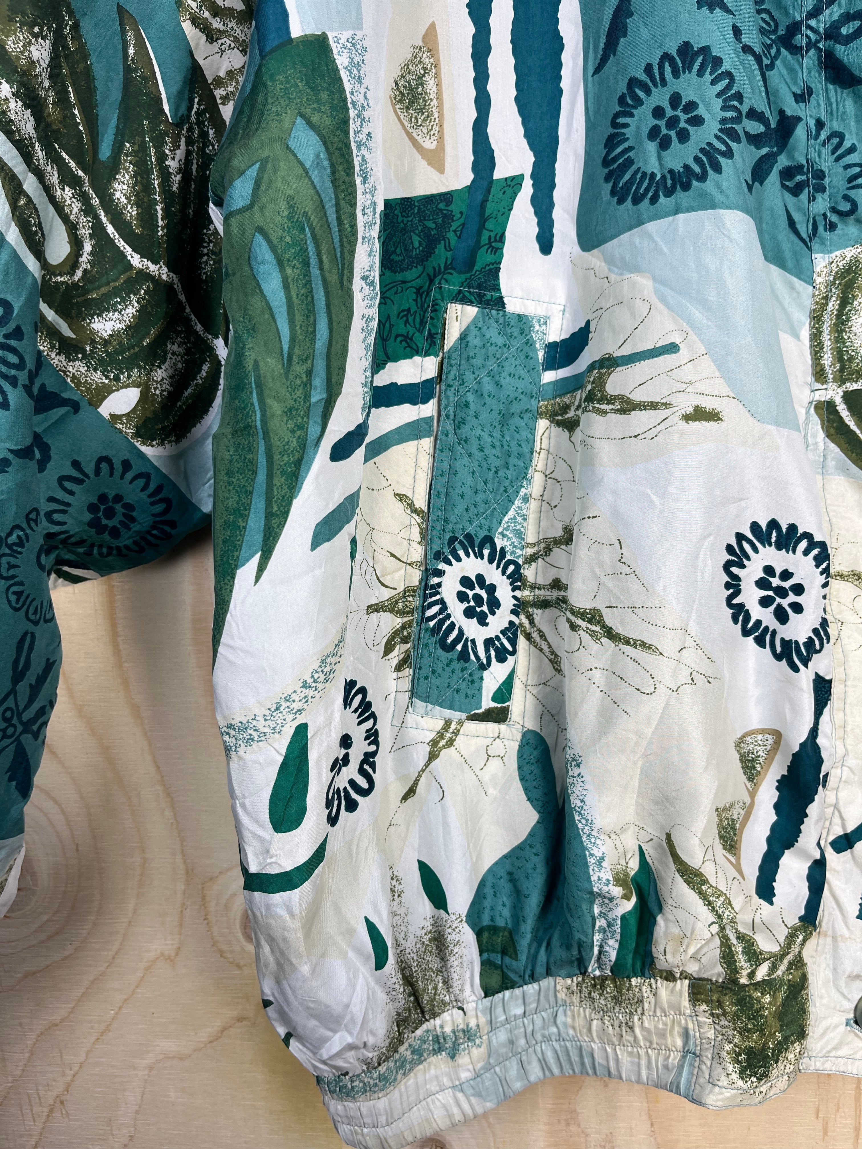 Vintage Silk Patterned Jacket Green Oversize 90s