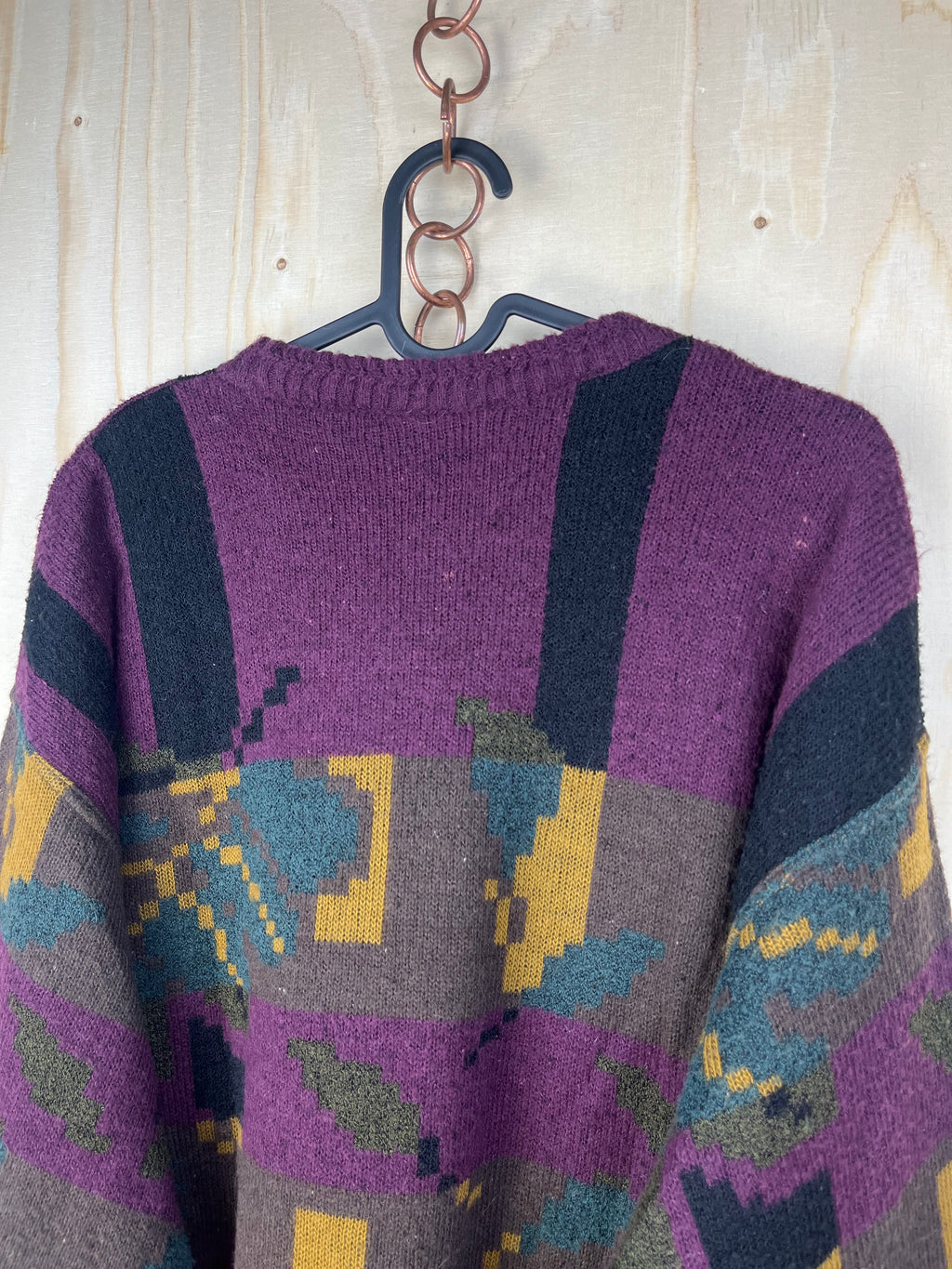 Vintage Italian Alpaca Blend Pattern Sweater Purple Abstract Knit Made in Italy
