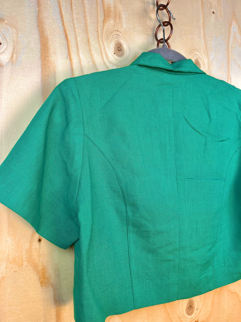 Vintage Linen Cropped Blazer – Emerald Green