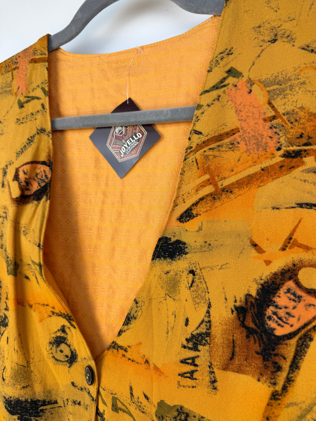 Vintage 90s Gilet Senape con Fantasia Astratta