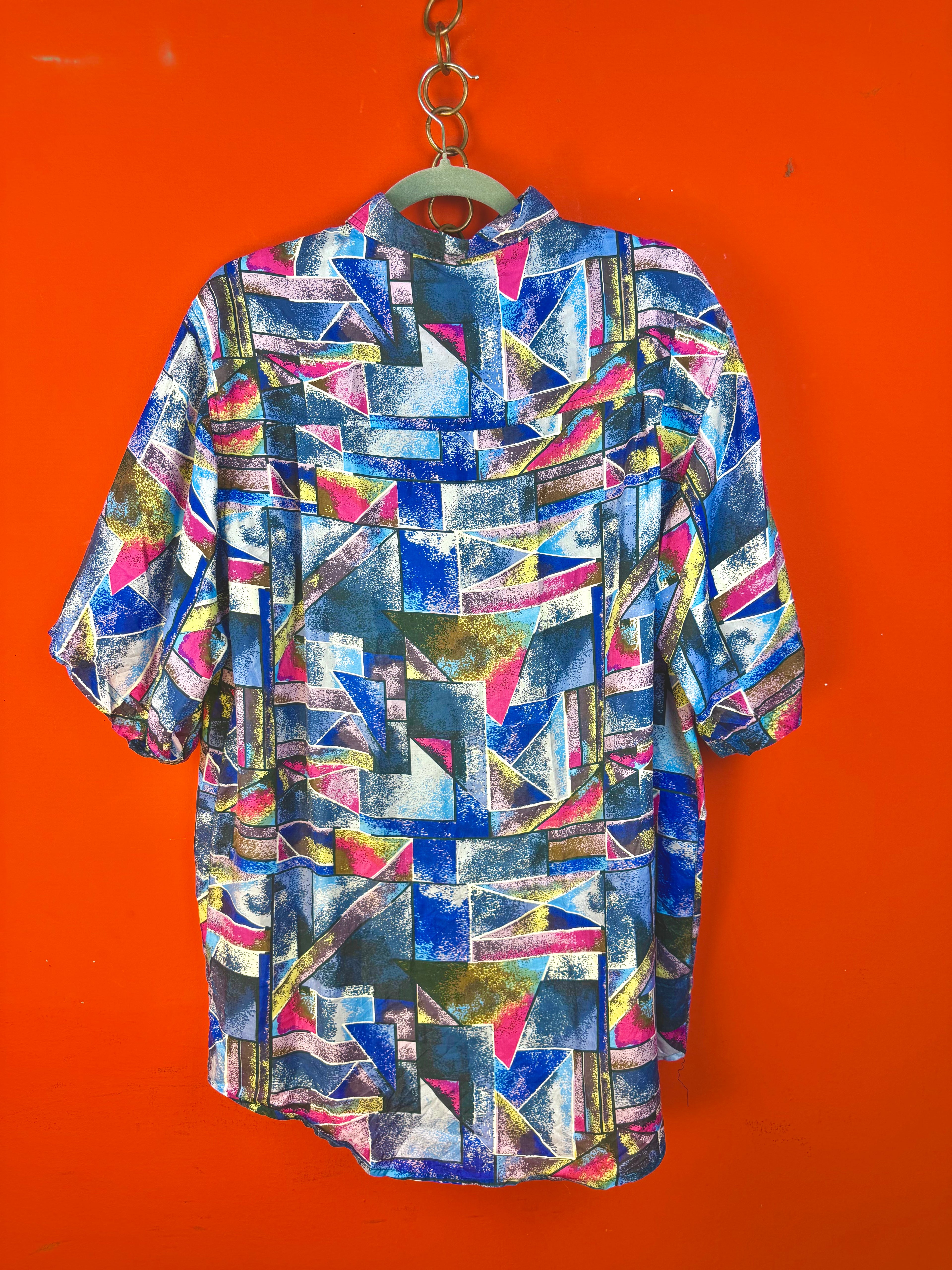Camicia Vintage in Pura Seta 100% Fantasia Geometrica Anni ’90