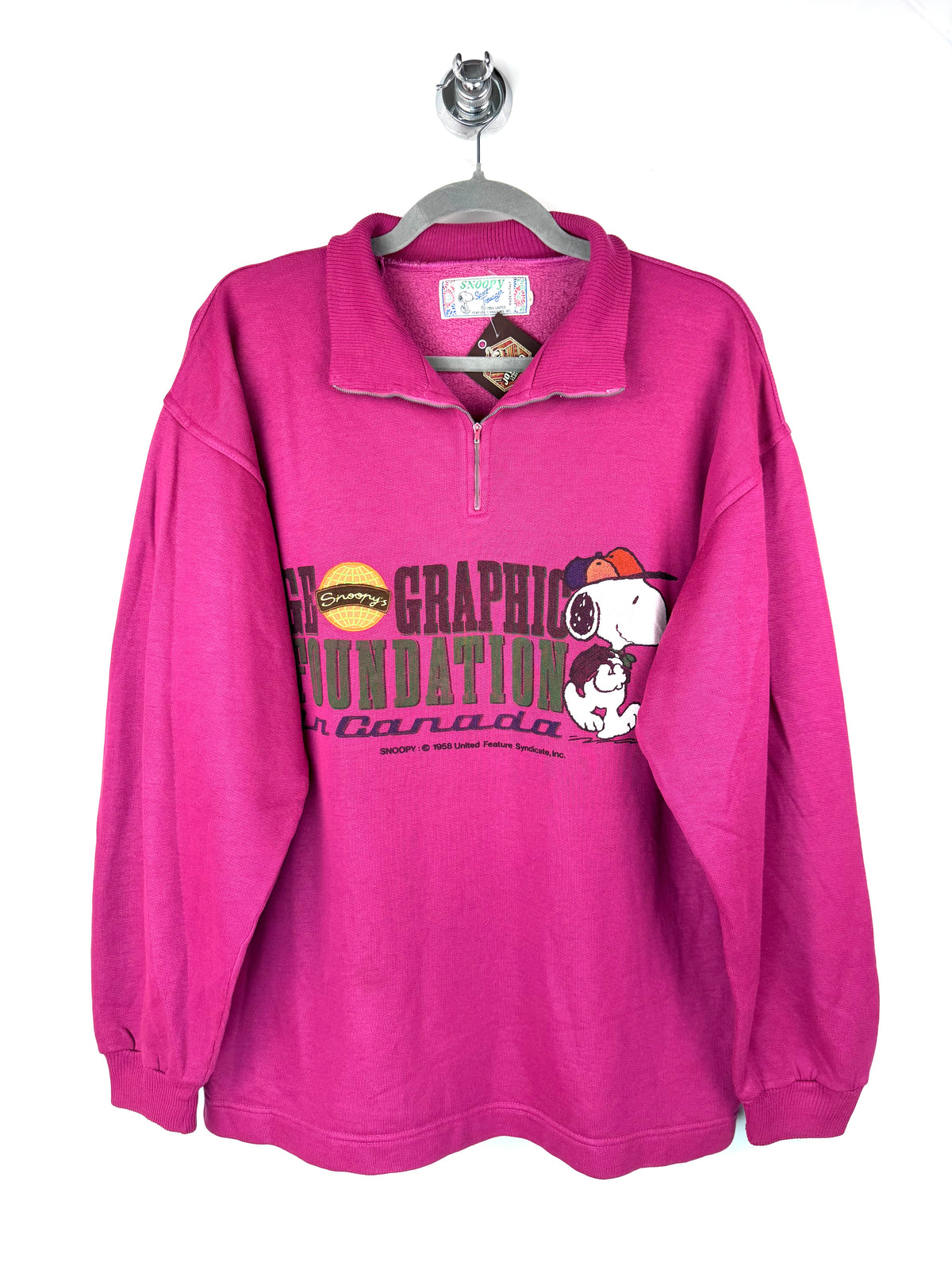 Felpa vintage Snoopy mezza zip fucsia