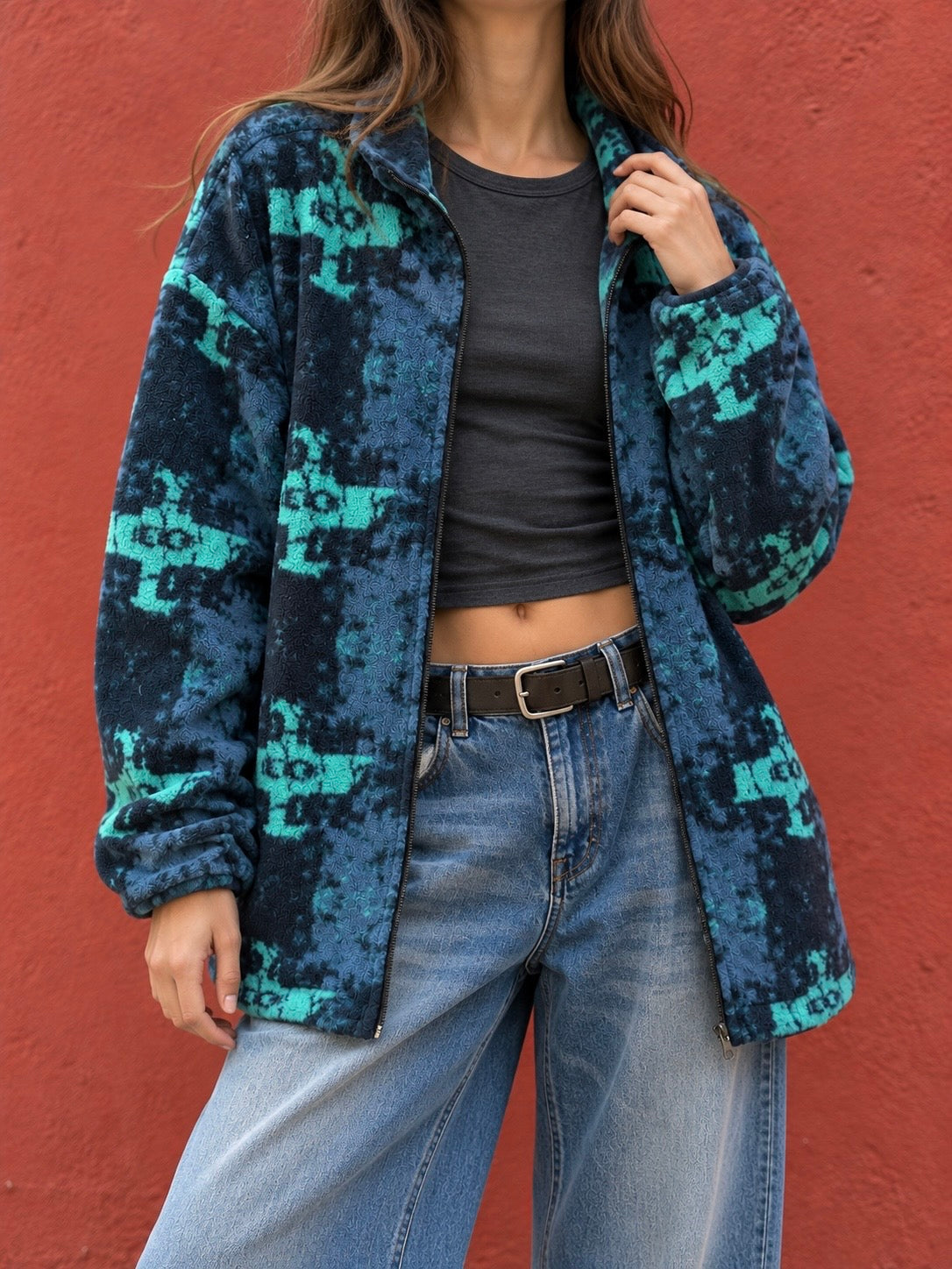 Pile vintage Blue Five con fantasia astratta blu e turchese