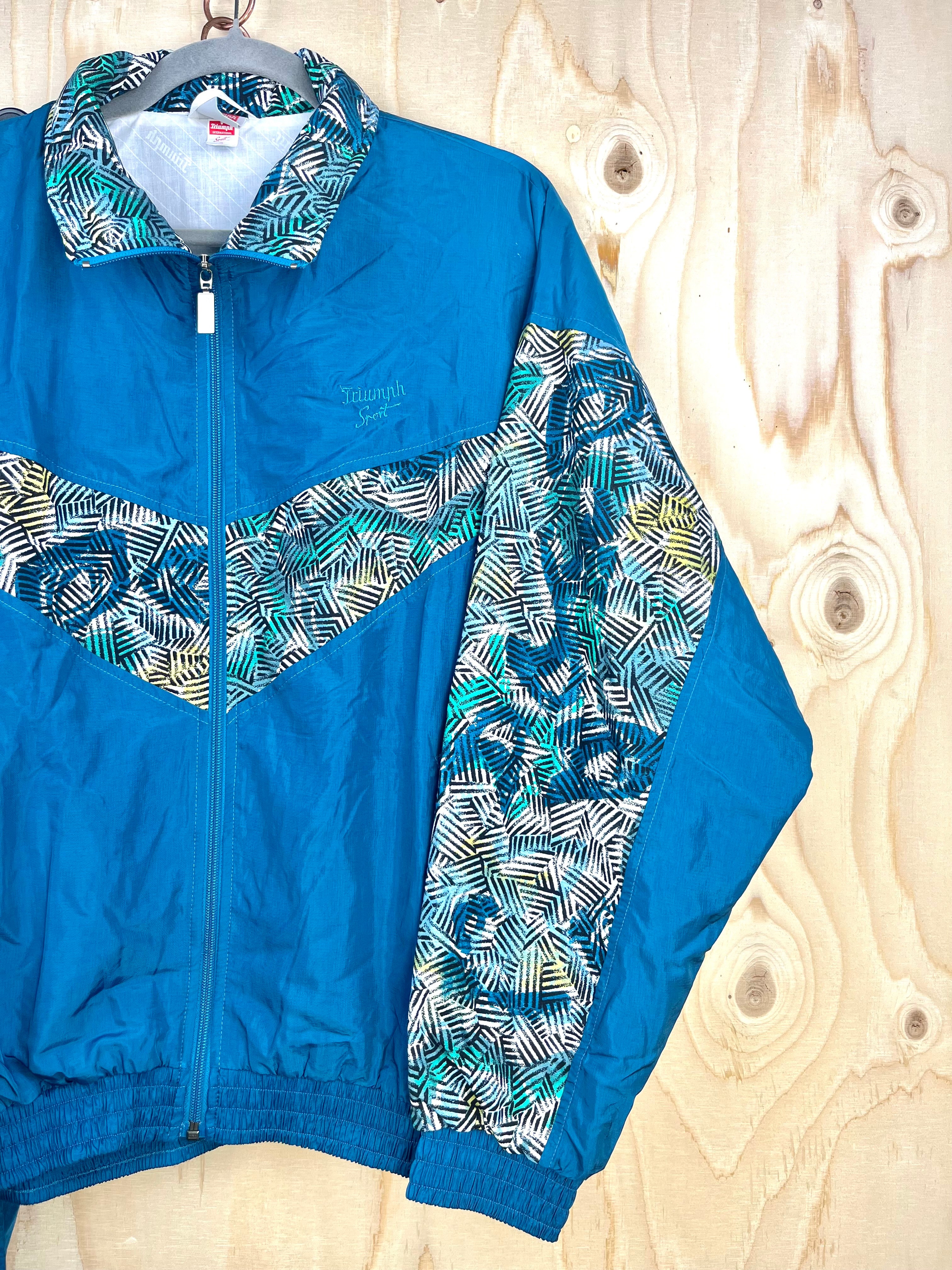 Vintage 90s Tracksuit Set Triumph Sport Teal Windbreaker Jacket Pants