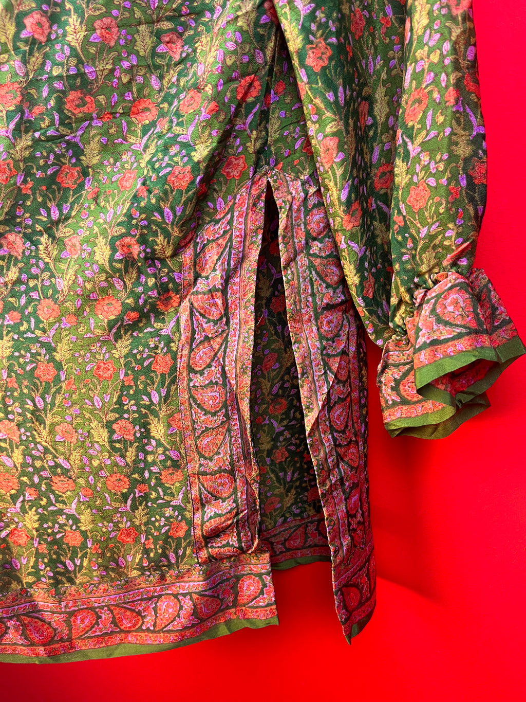 Vintage Floral Bow Dress Green Boho M/L