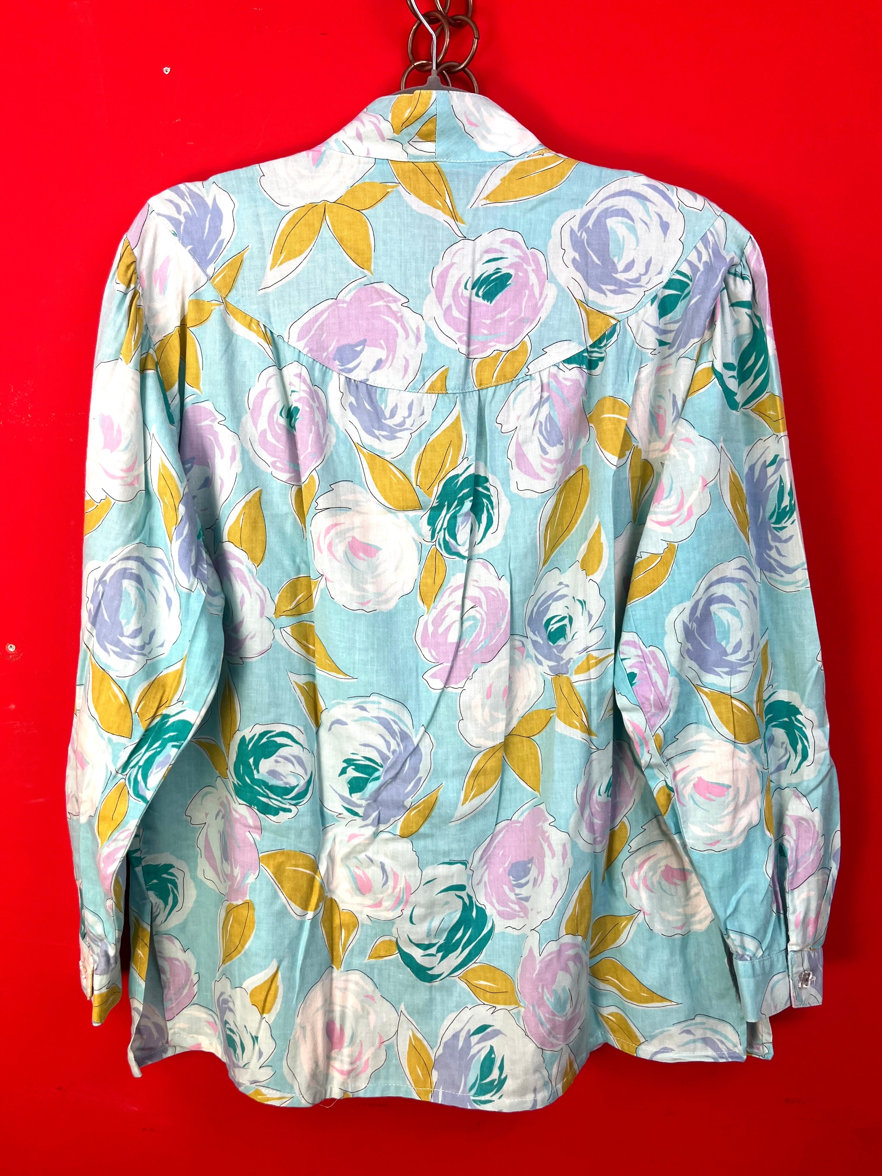 Vintage Floral Cotton Blouse Made in Italy – Pastel Roses Shirt