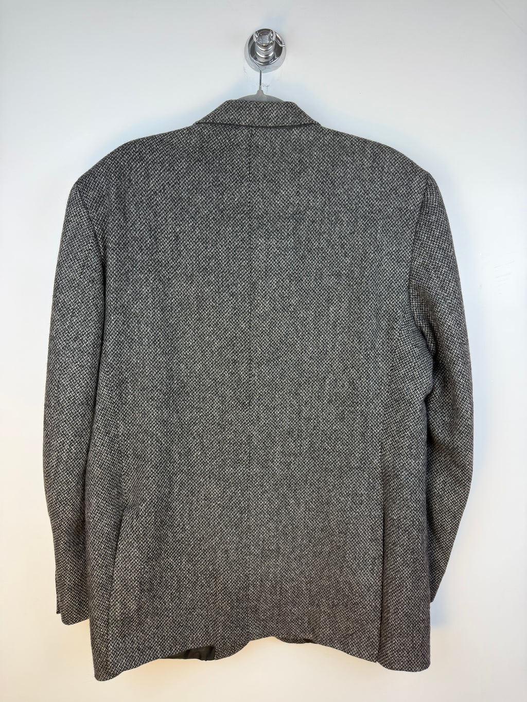 Blazer vintage in tweed grigio in pura lana vergine – Taglia 52