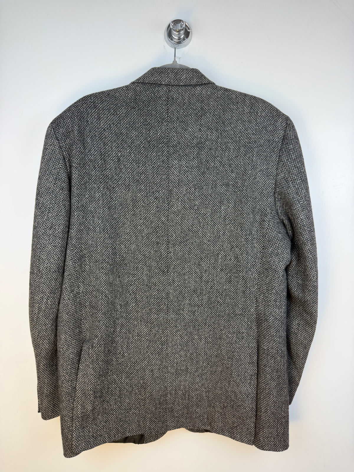 Blazer vintage in tweed grigio in pura lana vergine – Taglia 52