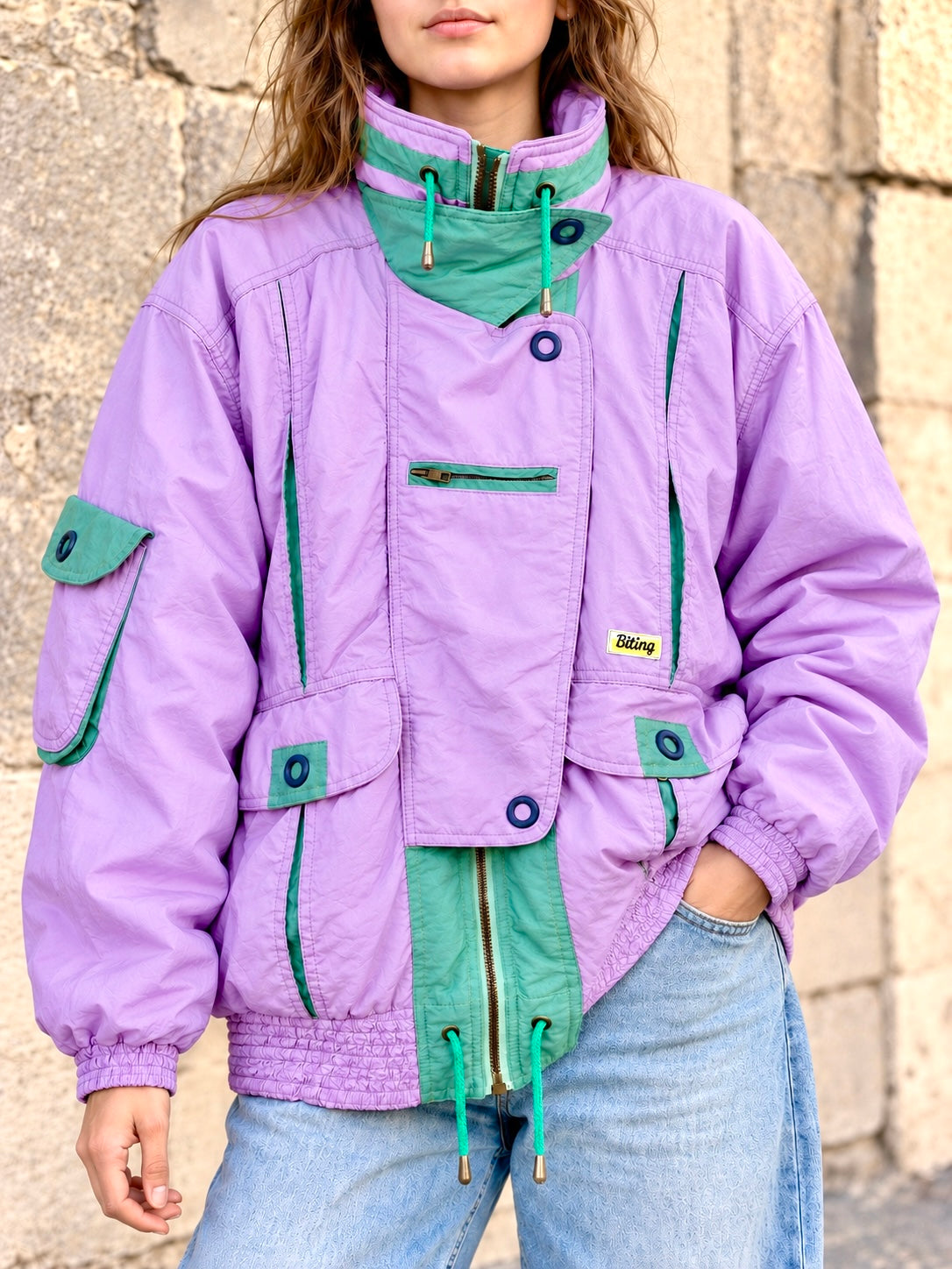 Giacca vintage Biting imbottita lilla e verde