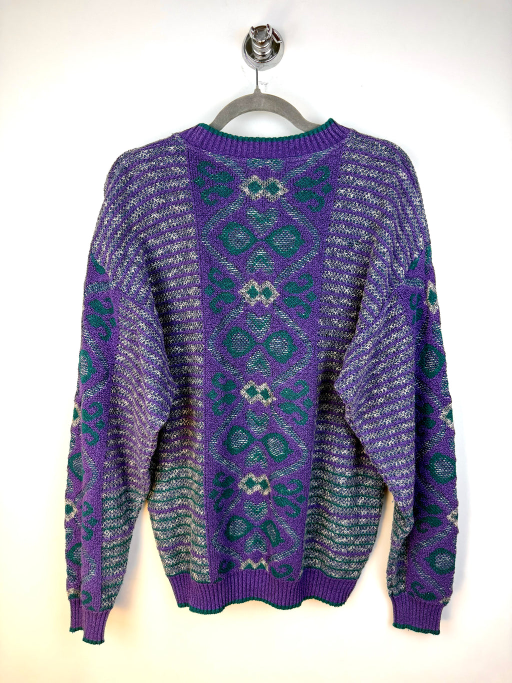 Maglione vintage jacquard viola e verde – M