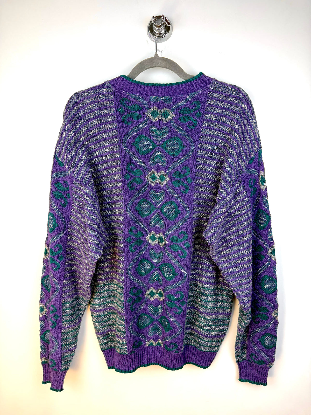 Maglione vintage jacquard viola e verde – M