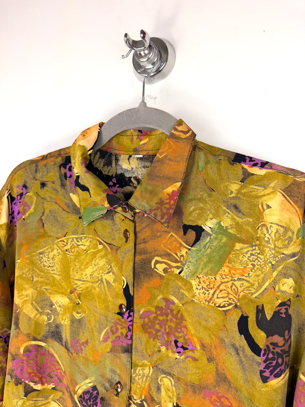 Camicia Vintage Fantasia Astratta Verde e Viola Anni ’90