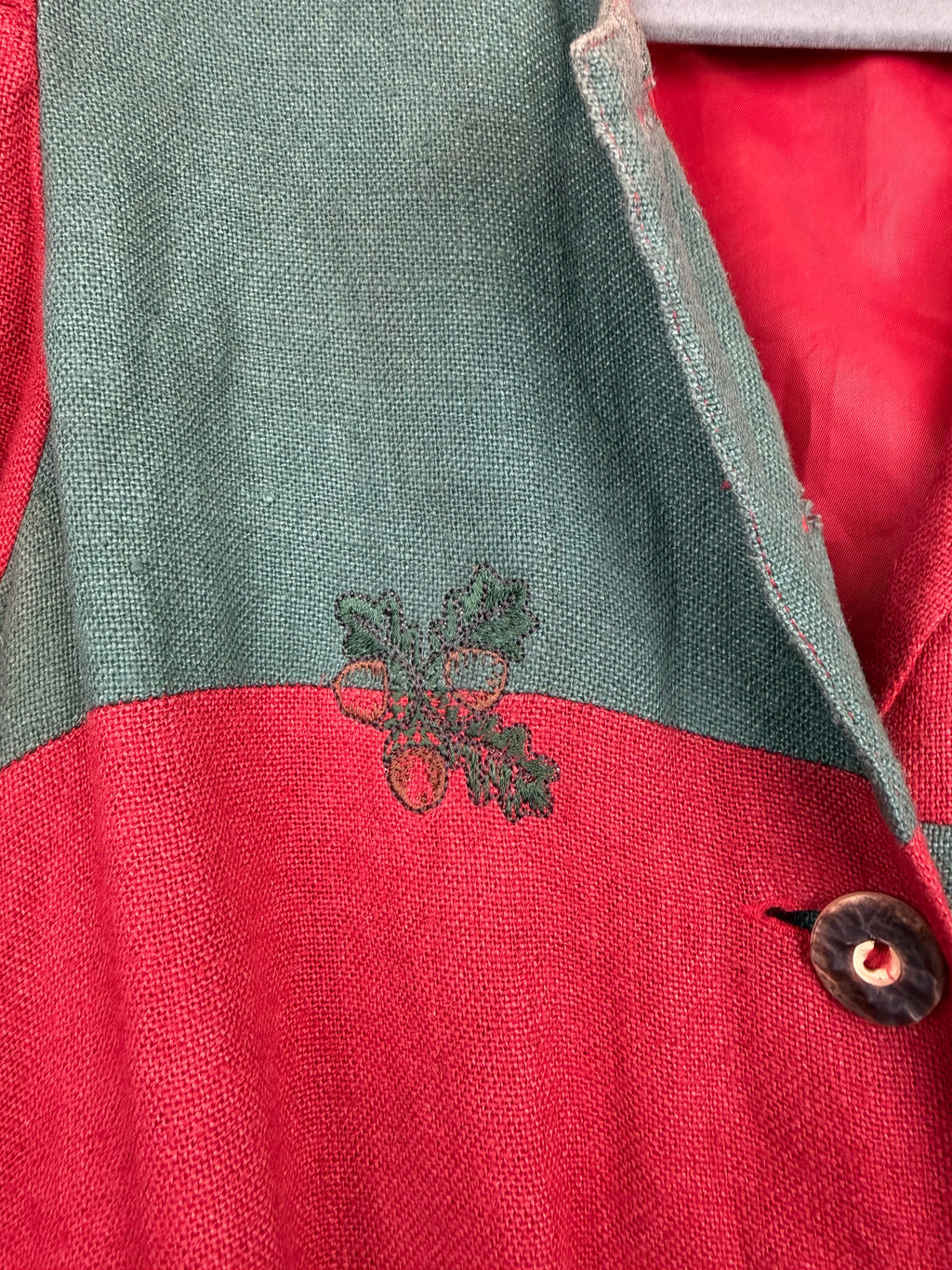 Vintage Austrian Linen Blend Dress by H. Moser – Red & Green Tirolean Maxi Dress