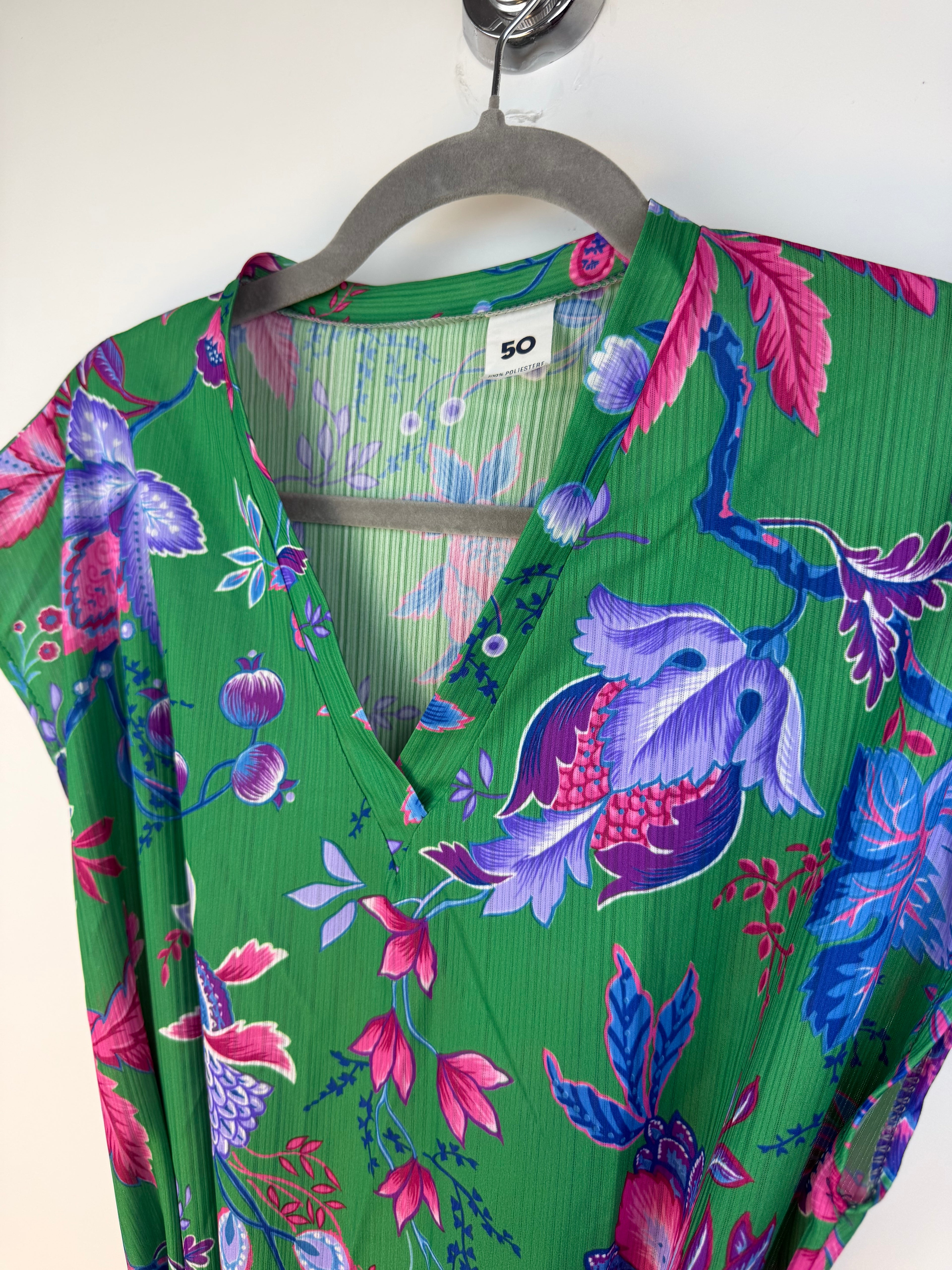 Abito vintage floreale verde con cintura – Midi anni ’90