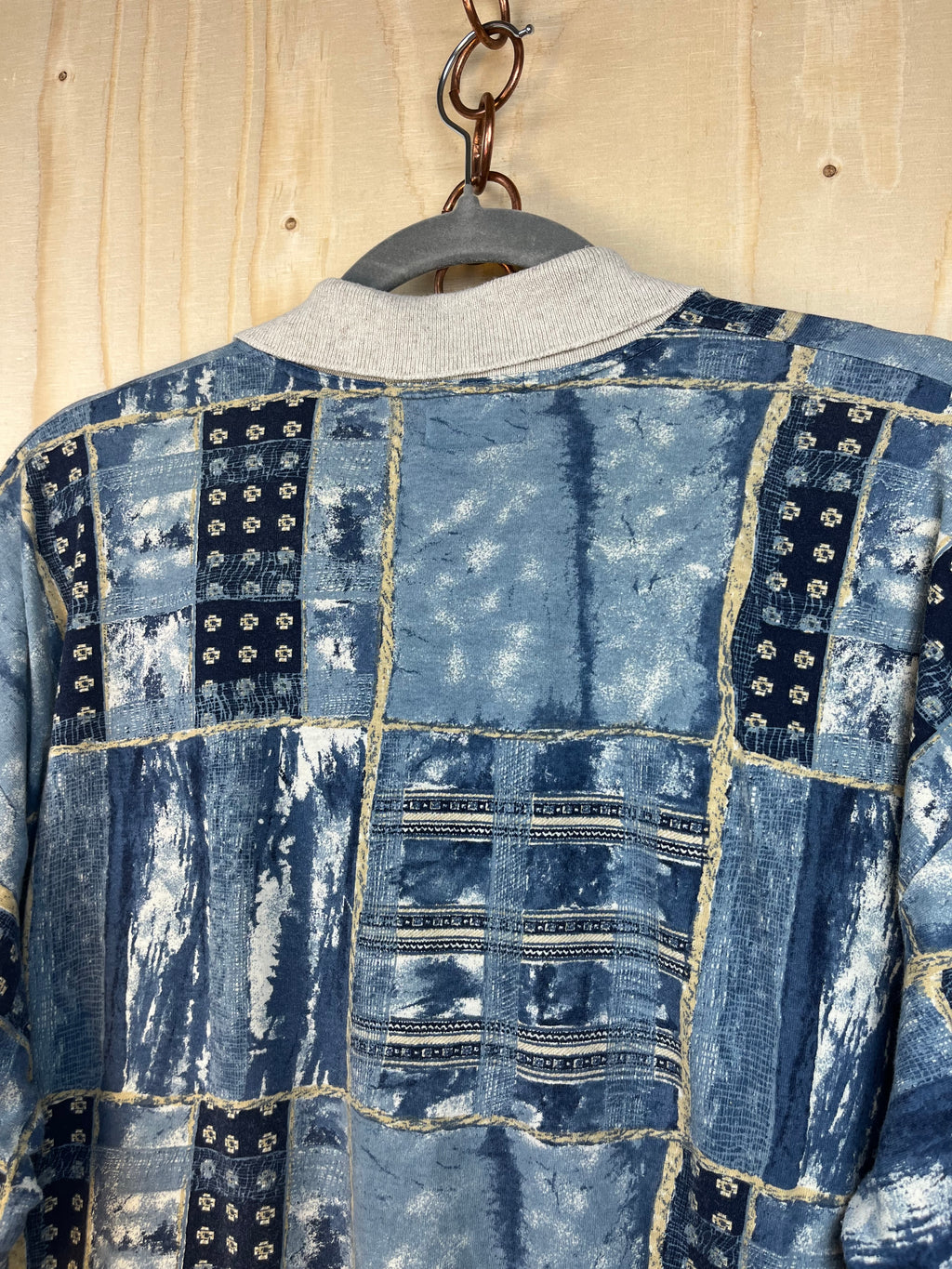 Vintage Blue Patchwork Print Polo Shirt