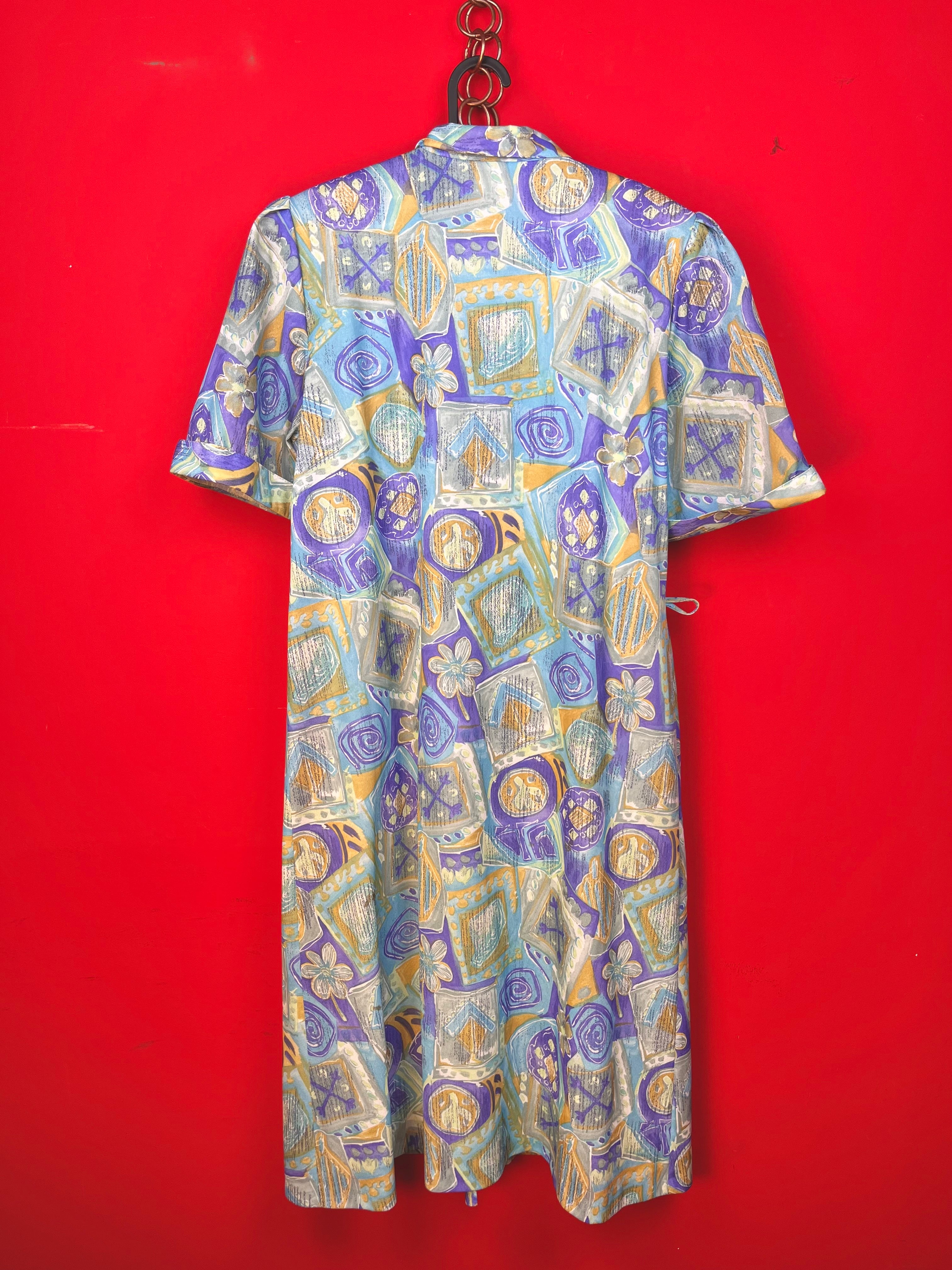 Abito vintage anni ’90 fantasia astratta lilla e azzurro