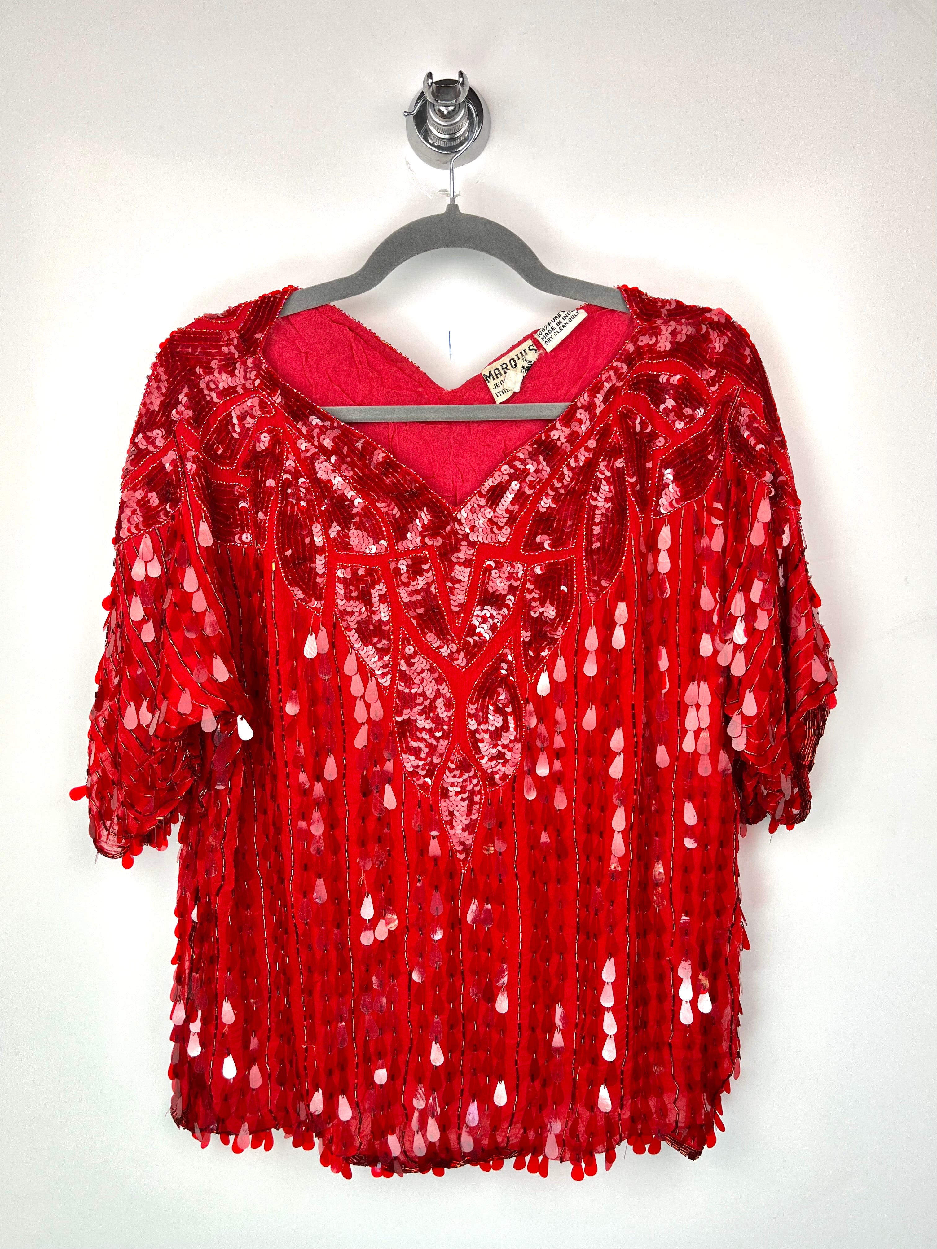 Vintage Red Silk Sequin Top – Marquis by Jean Bernard