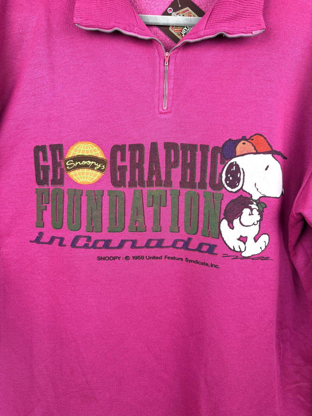 Felpa vintage Snoopy mezza zip fucsia