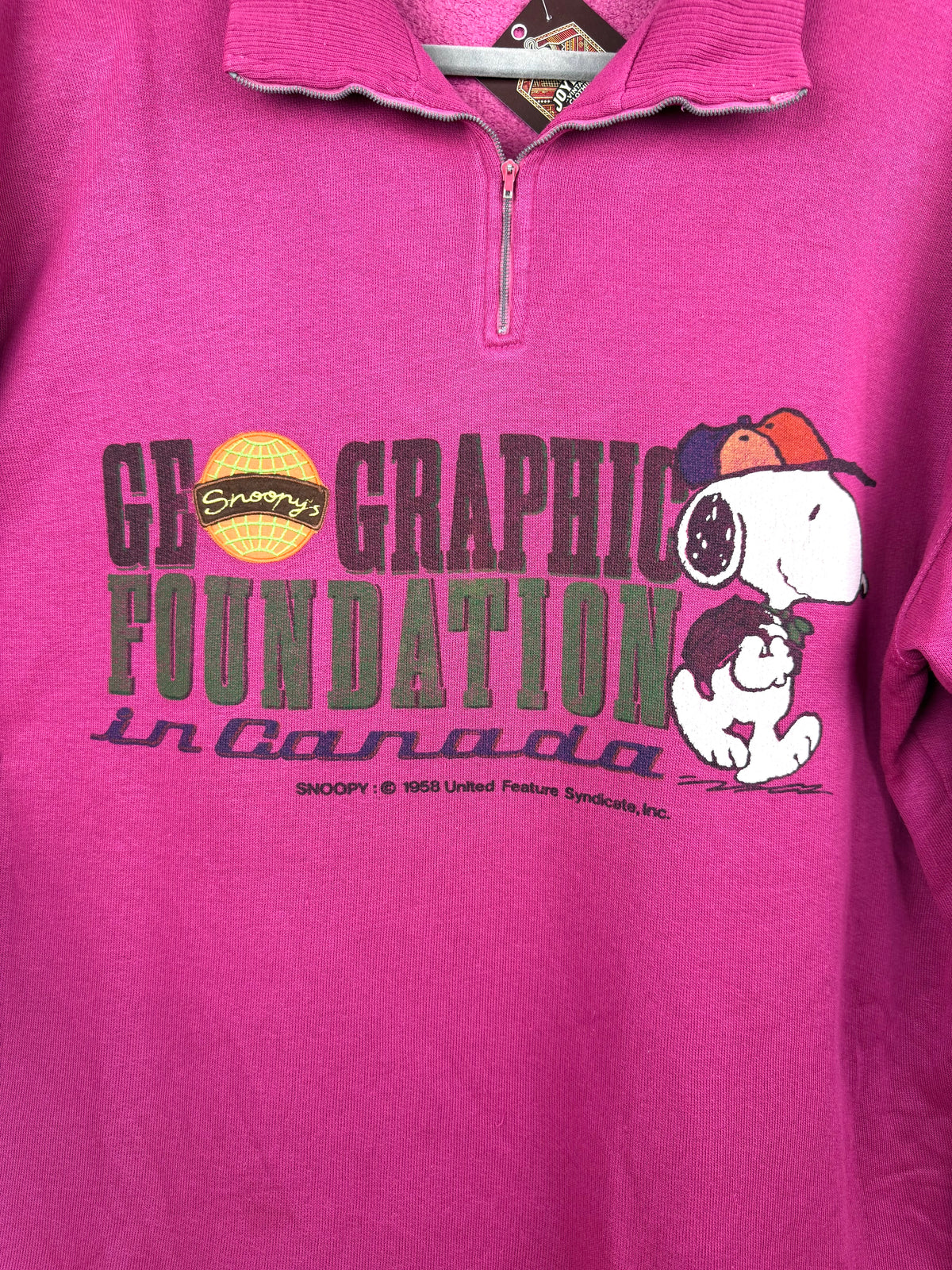 Felpa vintage Snoopy mezza zip fucsia