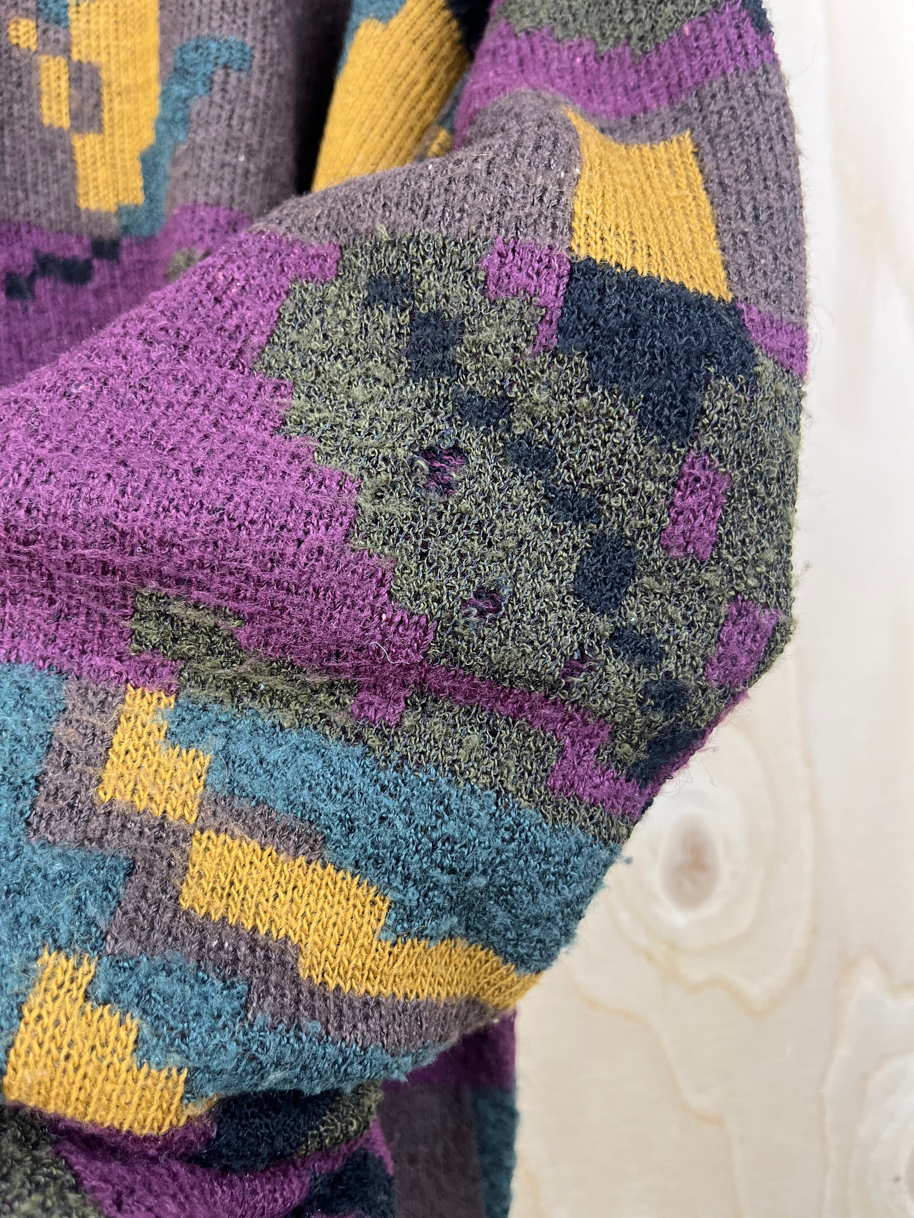 Vintage Italian Alpaca Blend Pattern Sweater Purple Abstract Knit Made in Italy