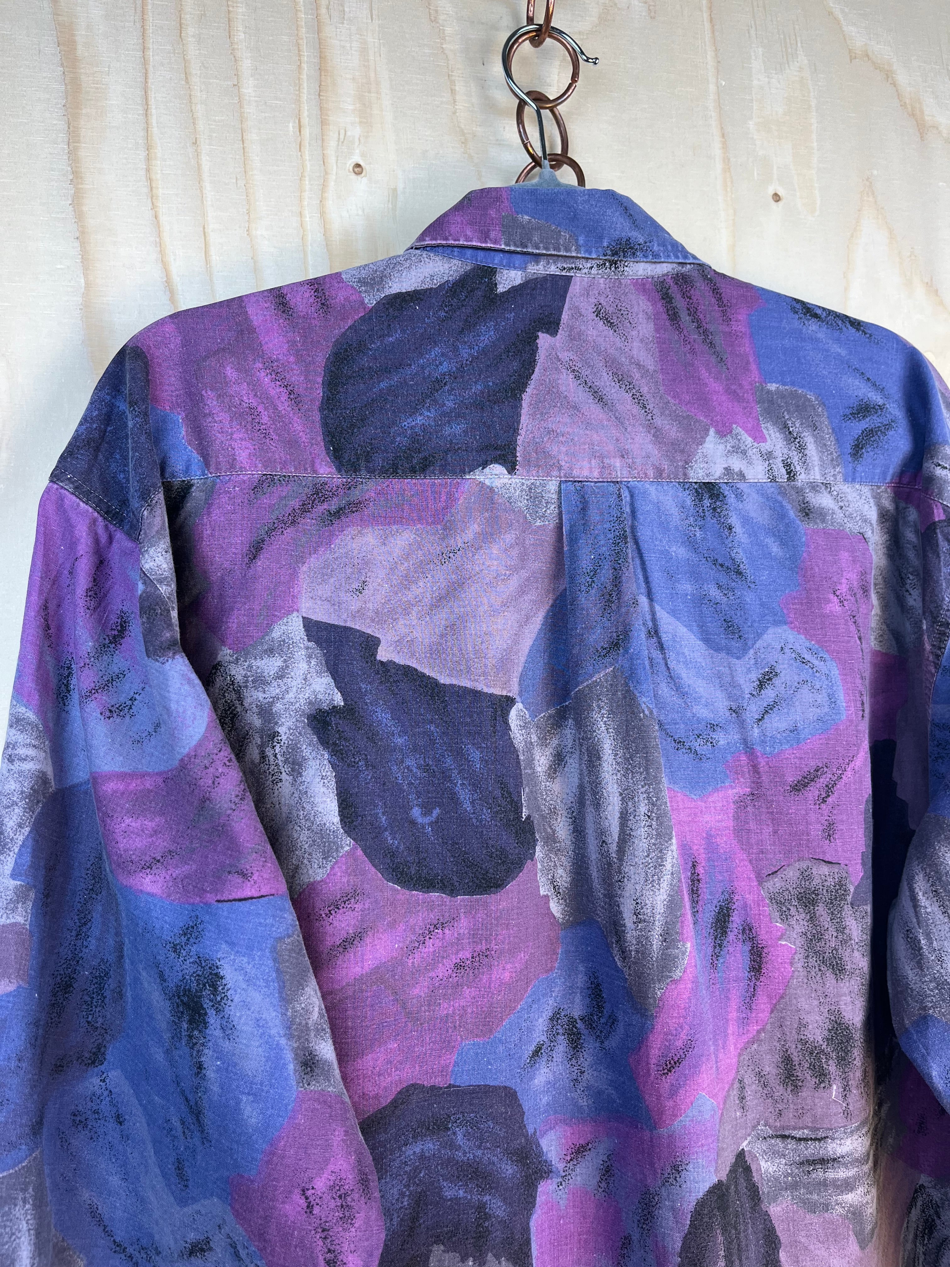 Vintage Abstract Print Shirt Purple Blue XL