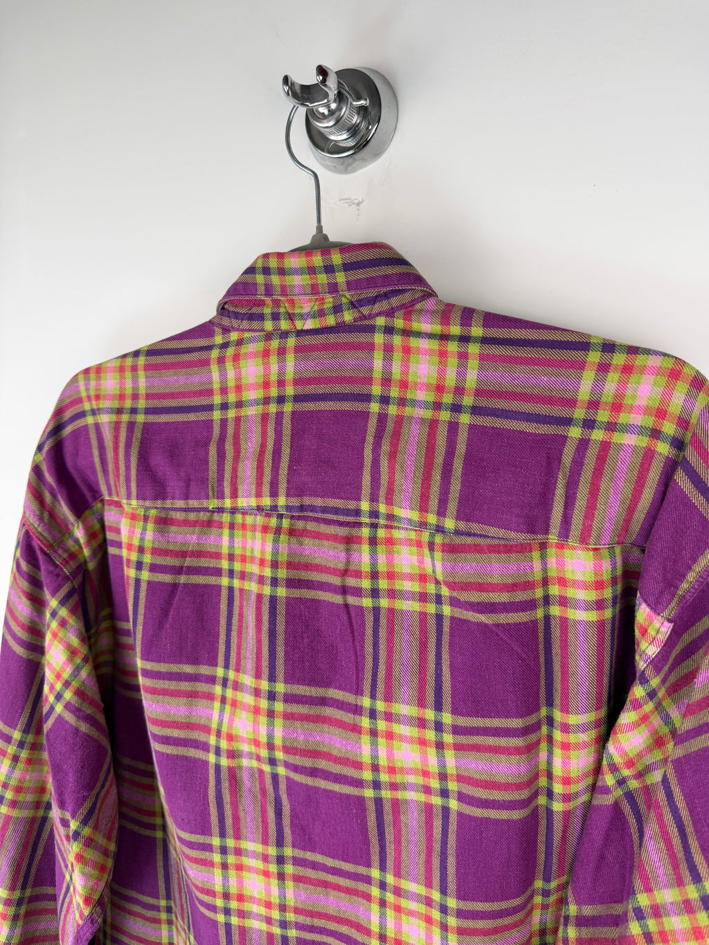 Camicia vintage tartan viola e verde lime